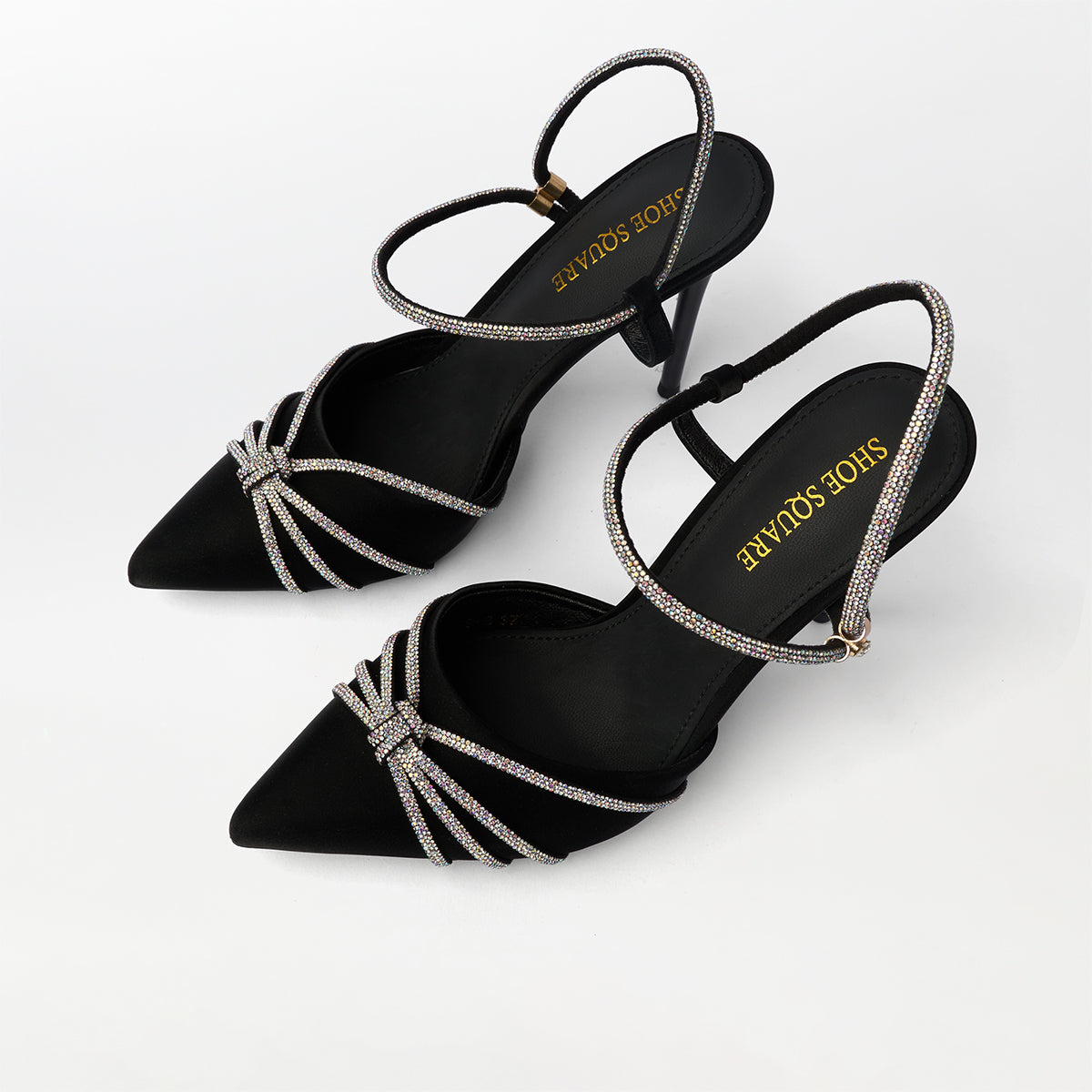 Embellished High Heel Black Sandals - (CH279)