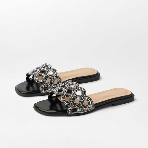 Stone Embellished Flat Slippers - (FS79)