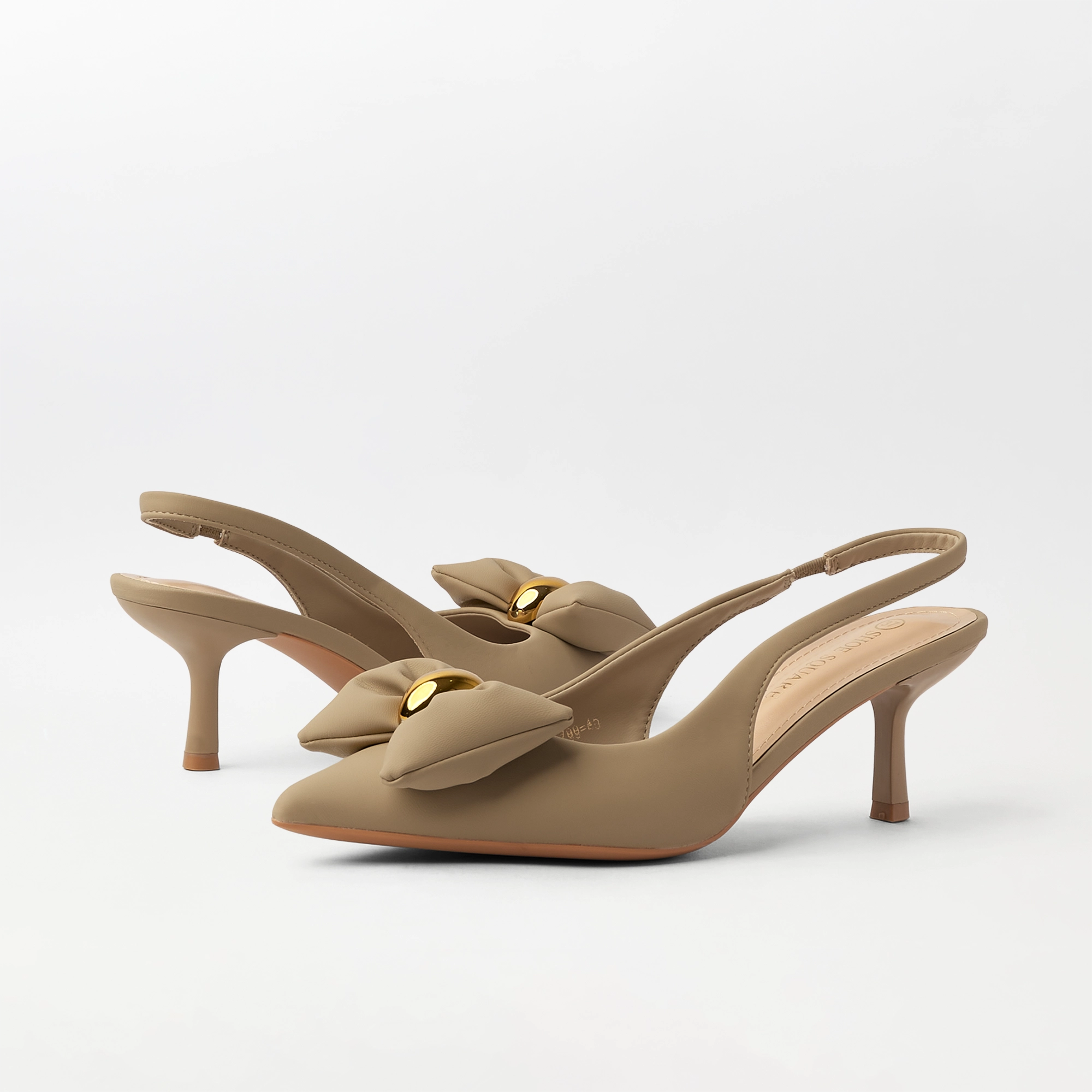 Kitten Heel Bowtie Slingback Khaki - (CH344)