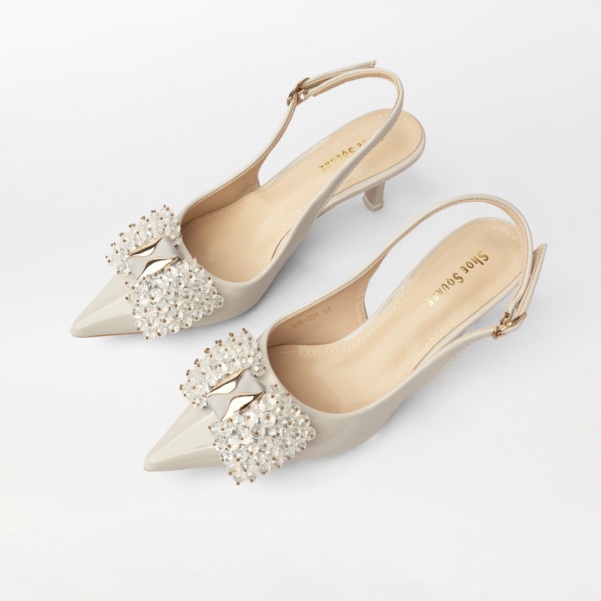 Embellished Bow Slingback Heel Light Grey - (CH328)