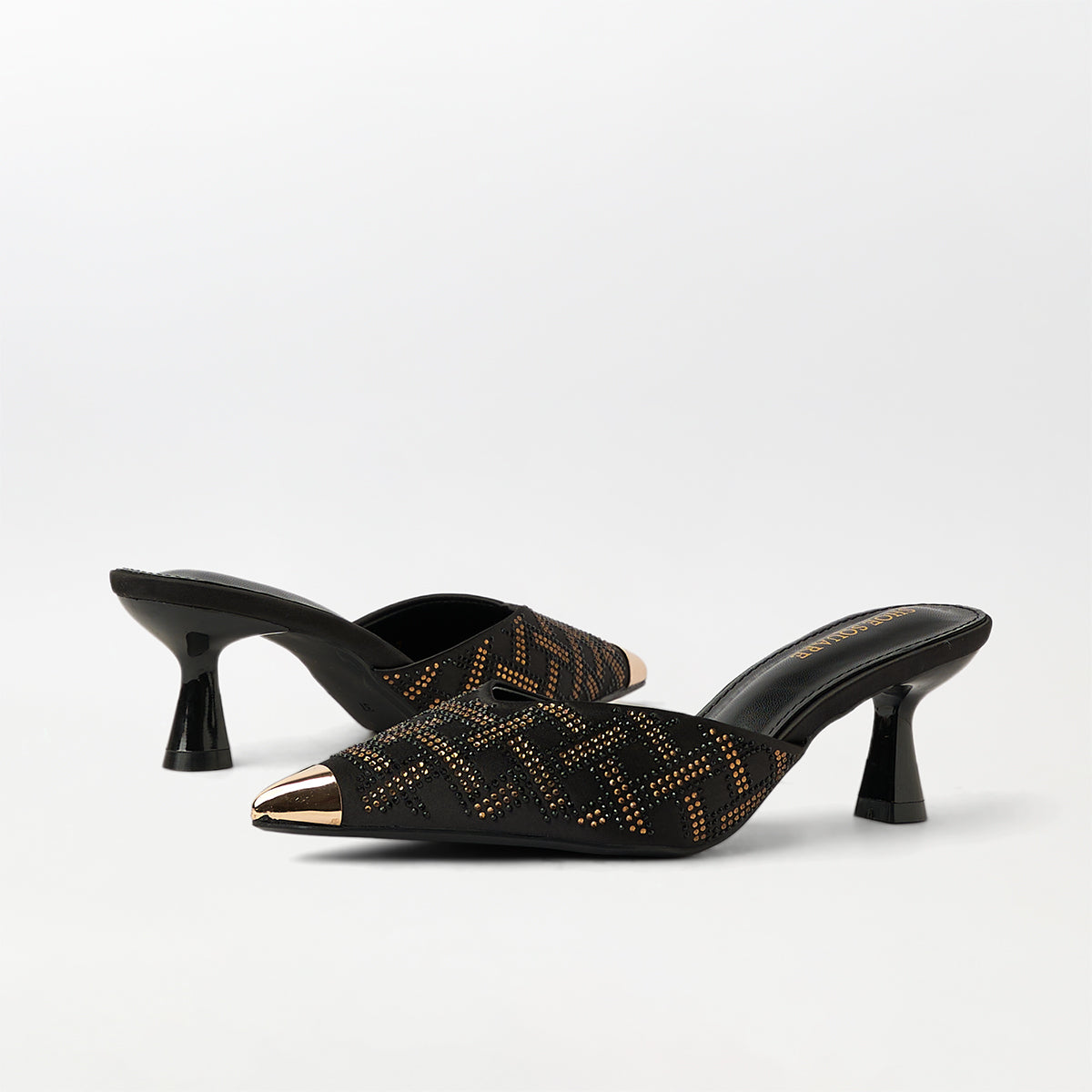 Embellished Kitten Heel Mules Black - (CH233)