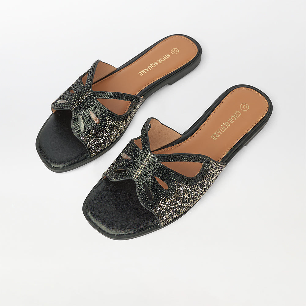 Rhinestone Embellished Butterfly Flat Slippers - (FS67)