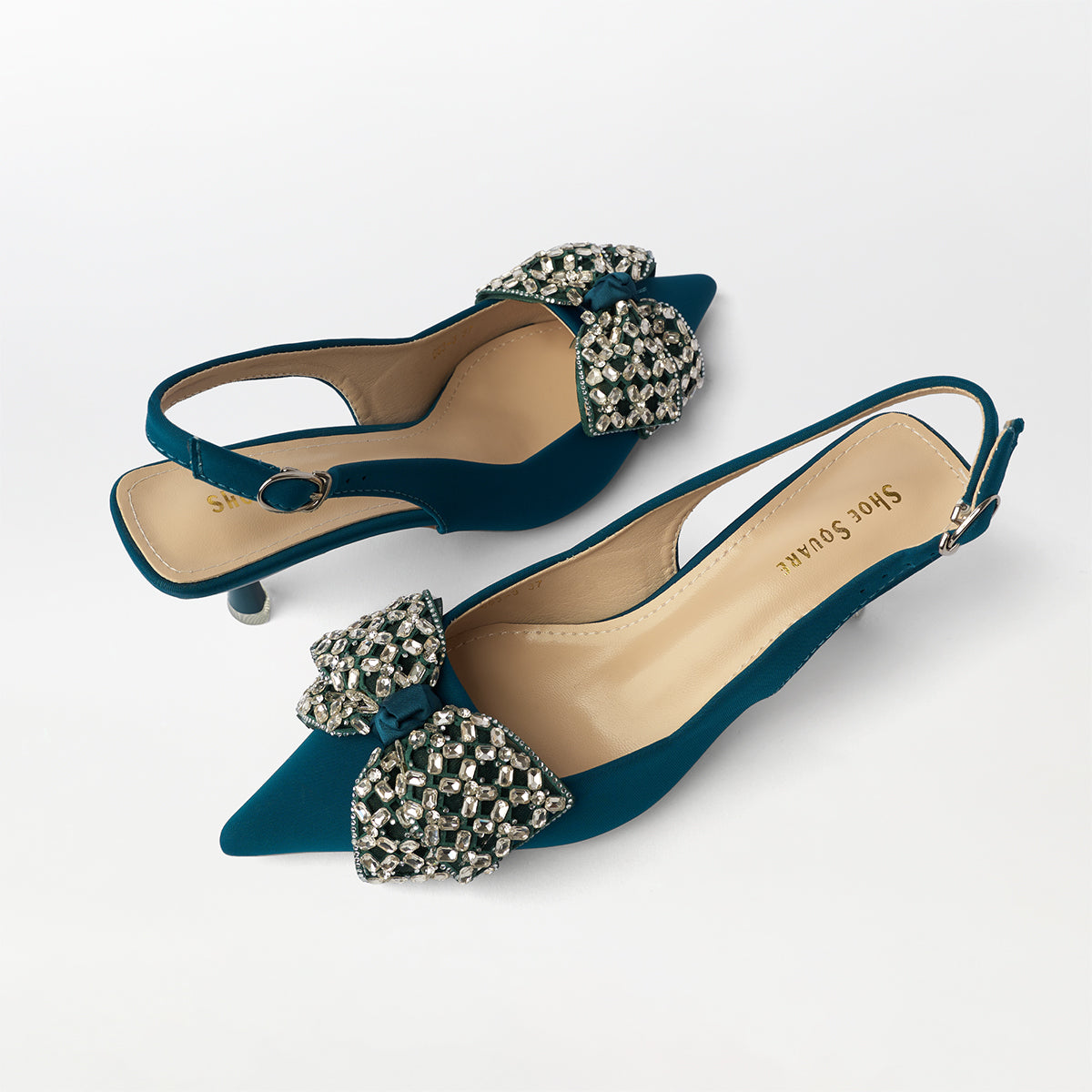 Bowtie Slingback Kitten Heels Zircon - (CH296)