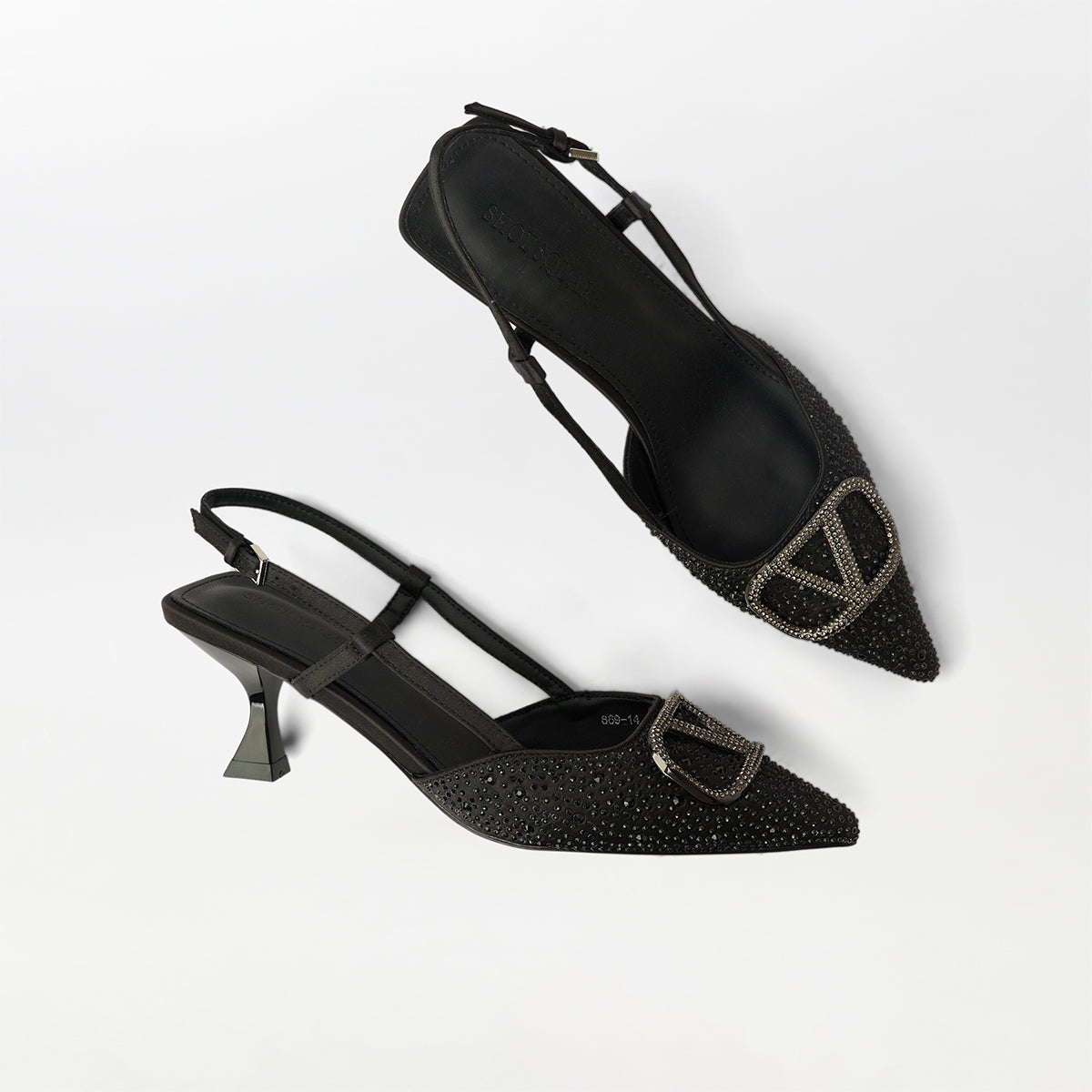 Kitten Heels Broach Slingback Black - (CH231)