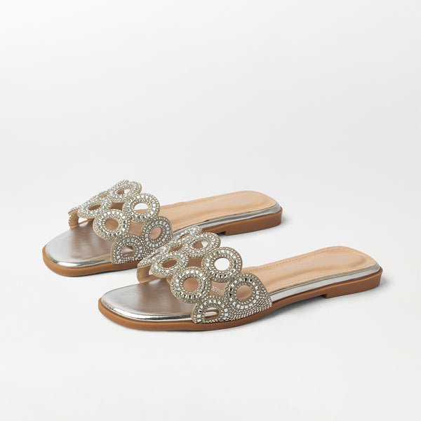 Stone Embellished Flat Slippers - (FS77)
