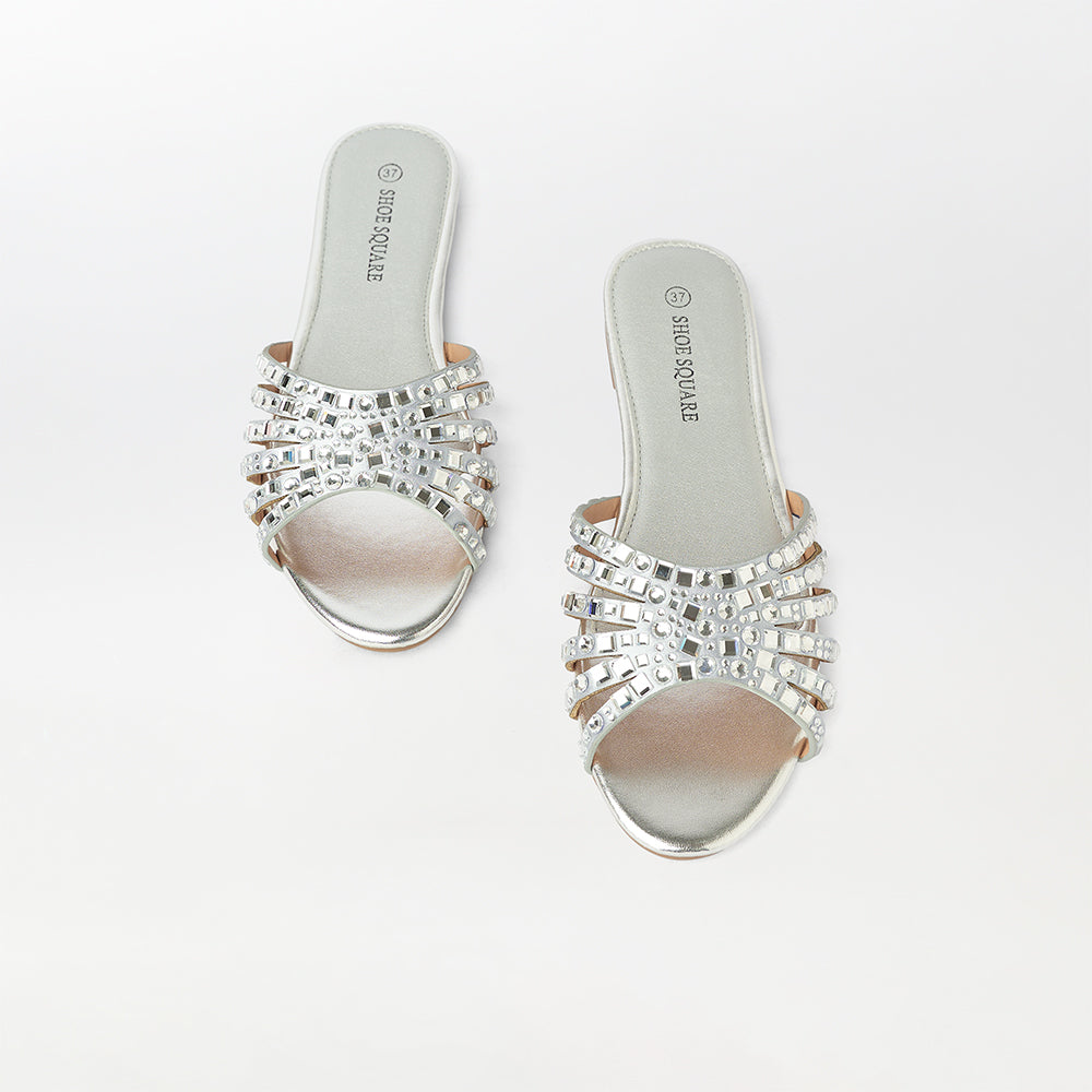 Crystal Embellished Flat Slippers - (FS62)