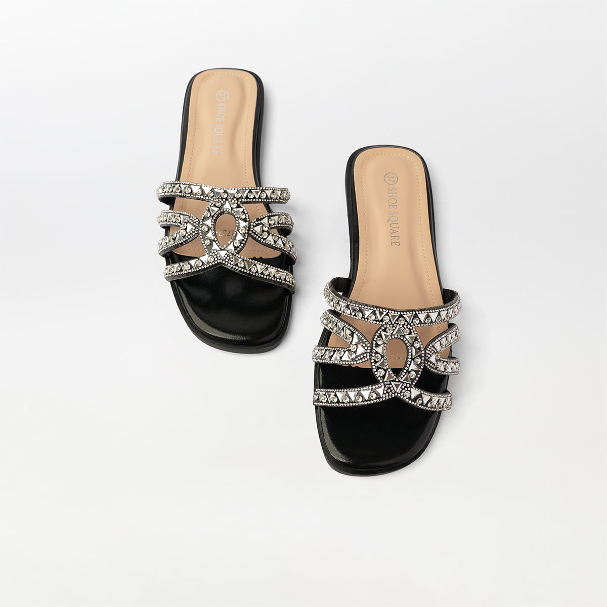 Stone Embellished Flat Slippers - (FS75)