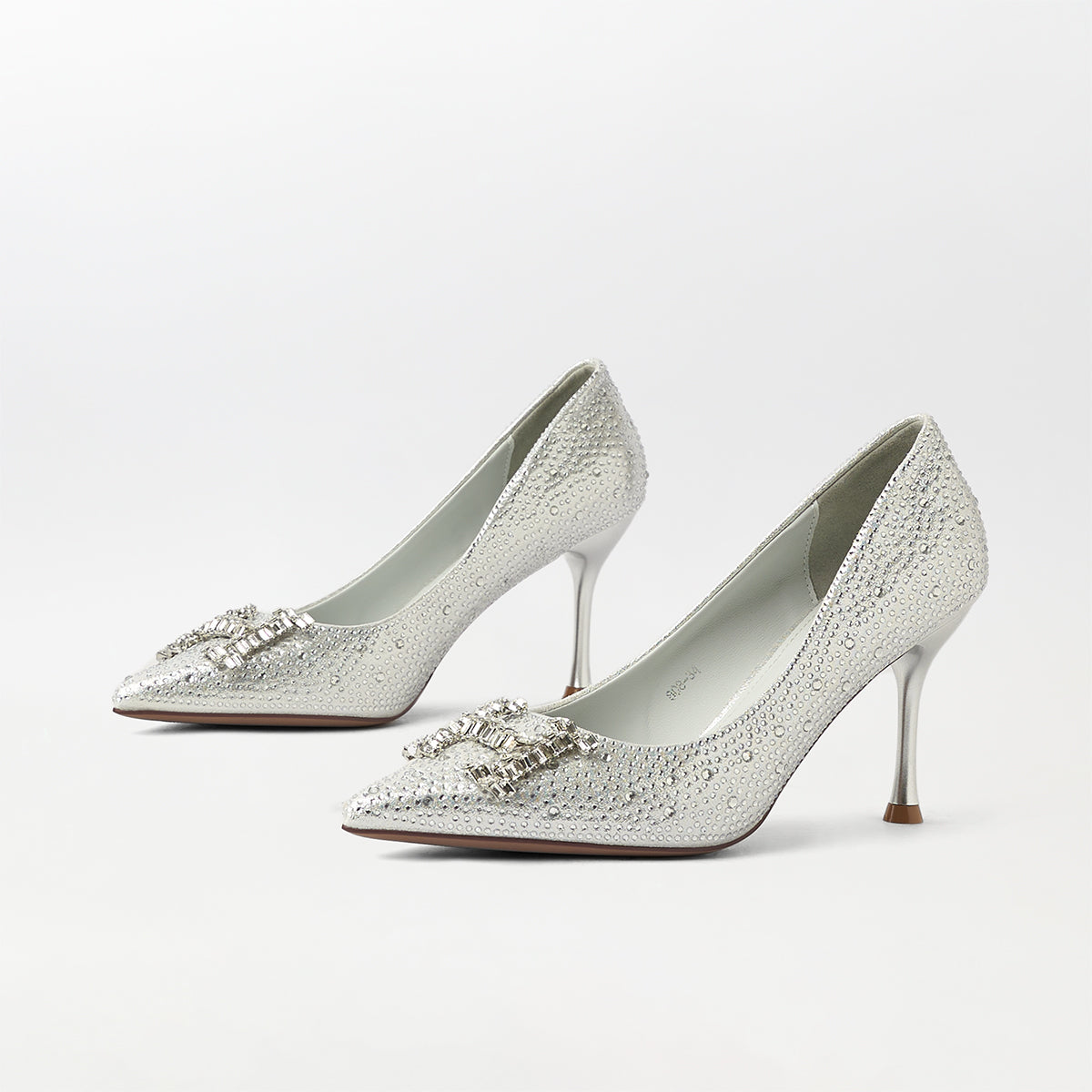 Stones Embellished Court Shoes Silver - (CH229)