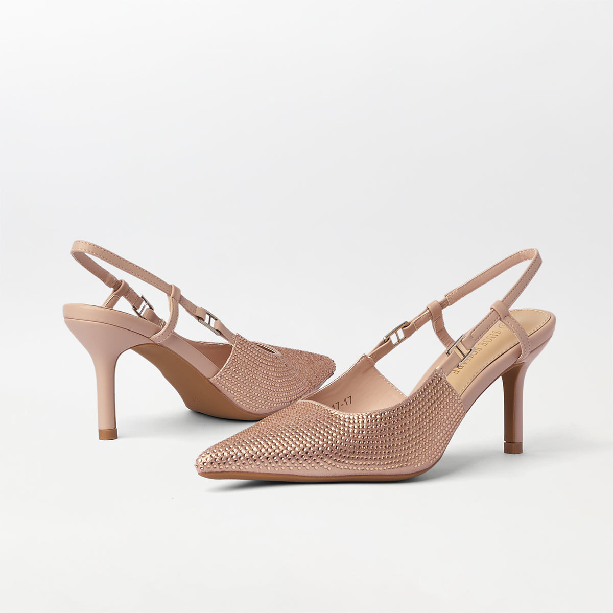 Embellished Slingback Kitten Heels Pink - (CH277)
