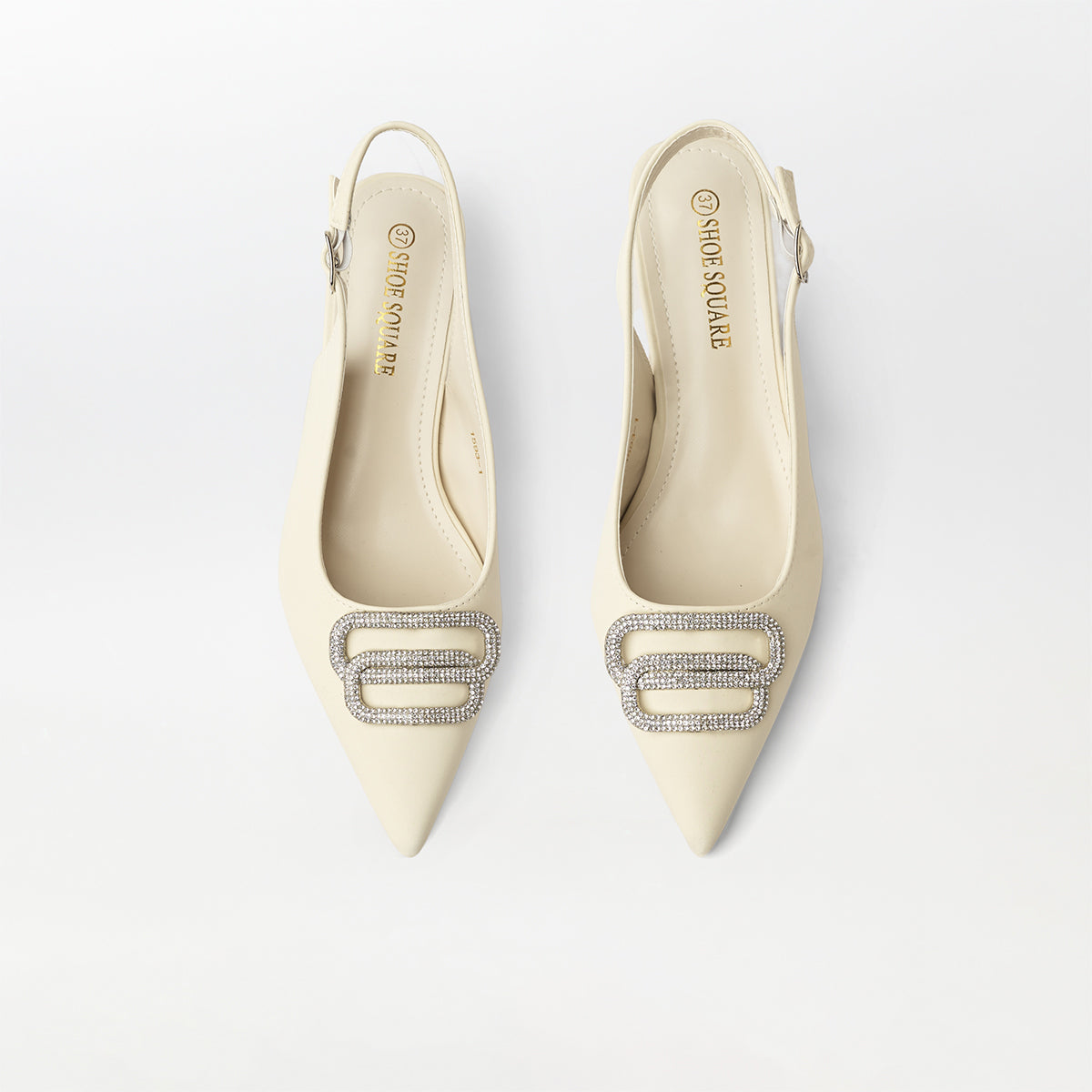 Broach Slingback Kitten Heels Off White - (CH253)