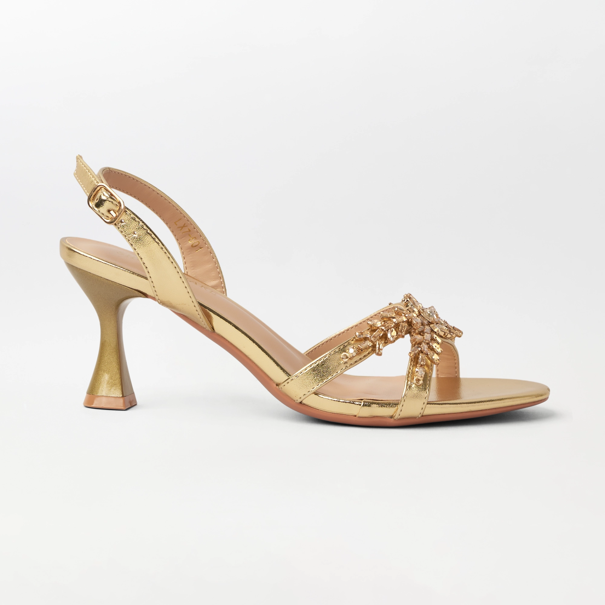 Fancy Kitten Heel Sandal Gold - (CH339)