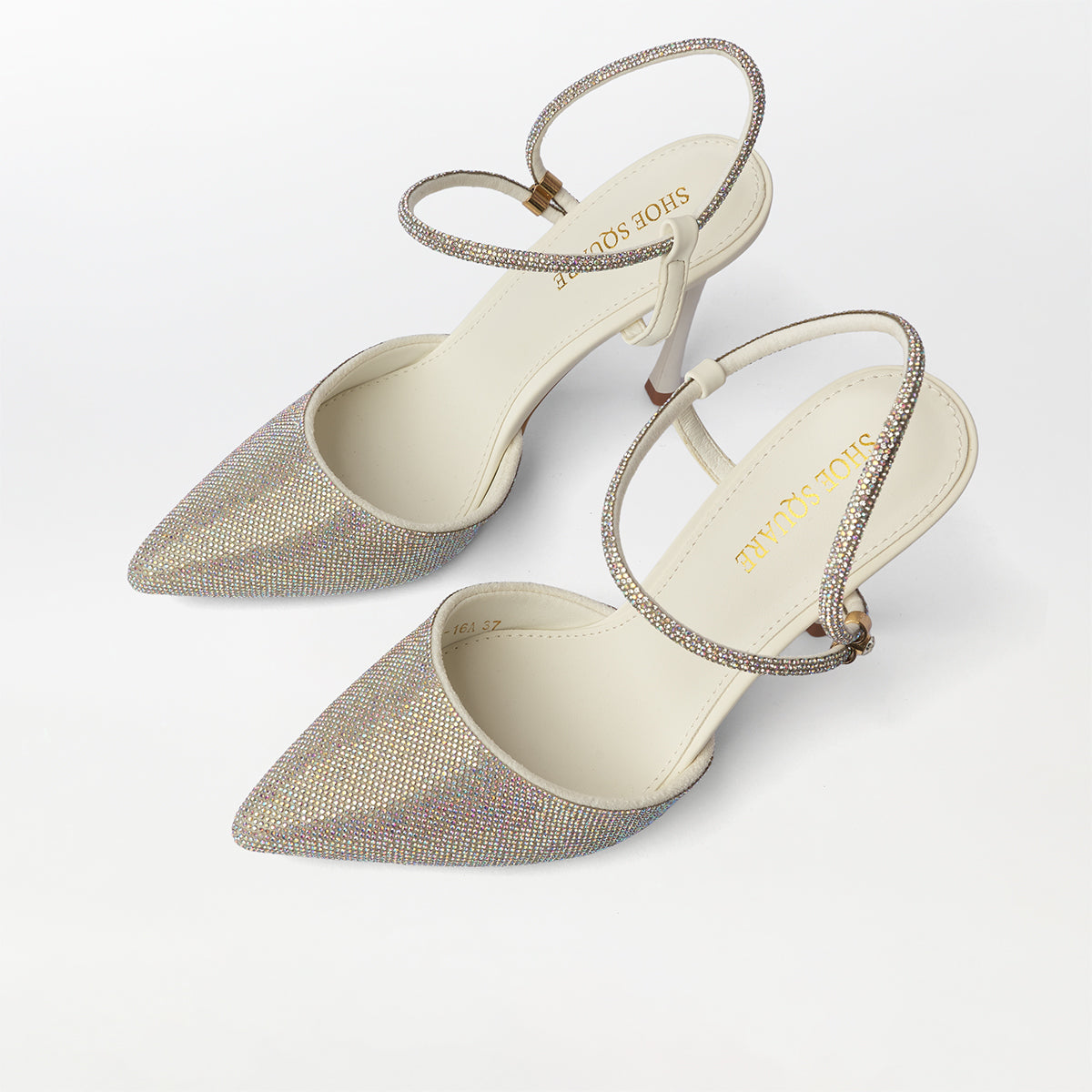 Stone Embellished White High Heels - (CH283)