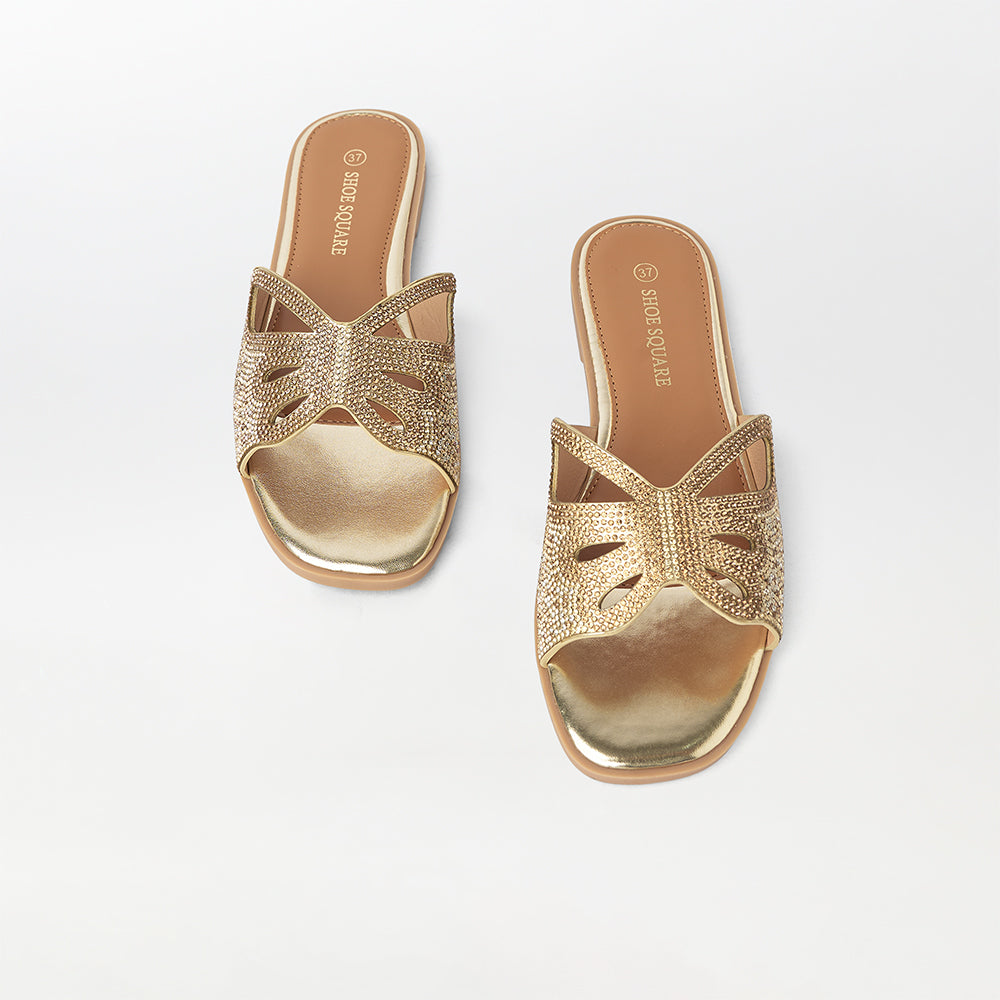 Rhinestone Embellished Butterfly Flat Slippers - (FS66)
