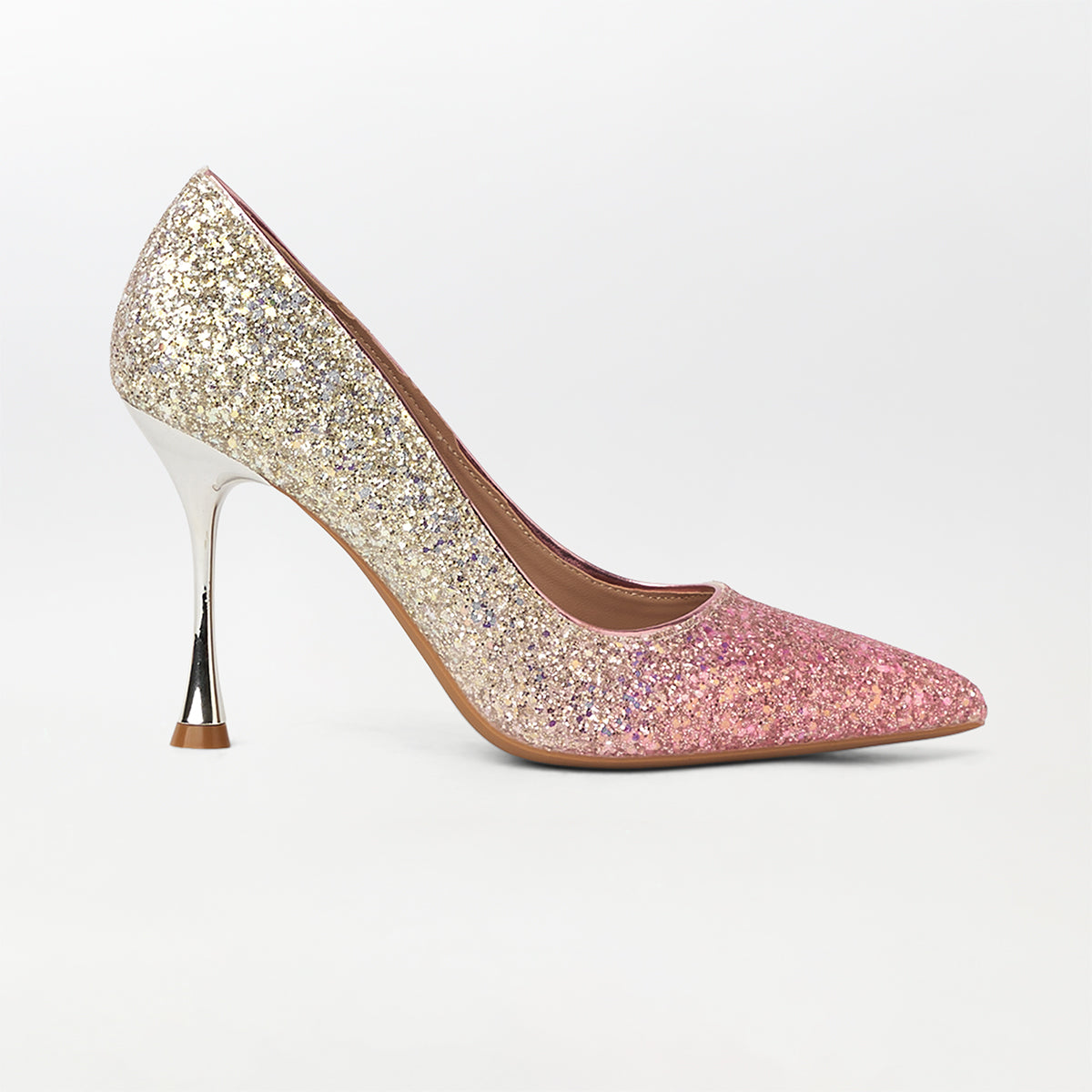 Two Tone Glitter Stiletto High Heels Pink - (CH266)
