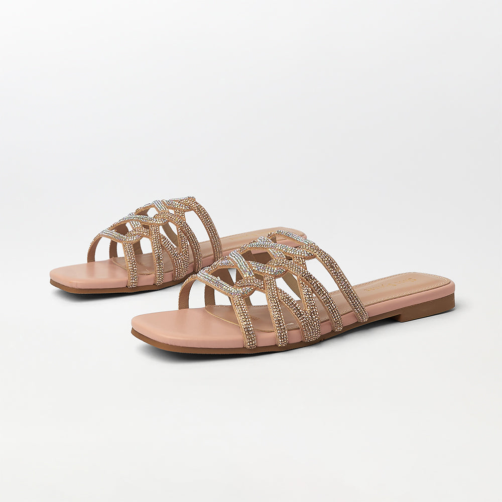Stones Embellished Flat Slippers - (FS18)