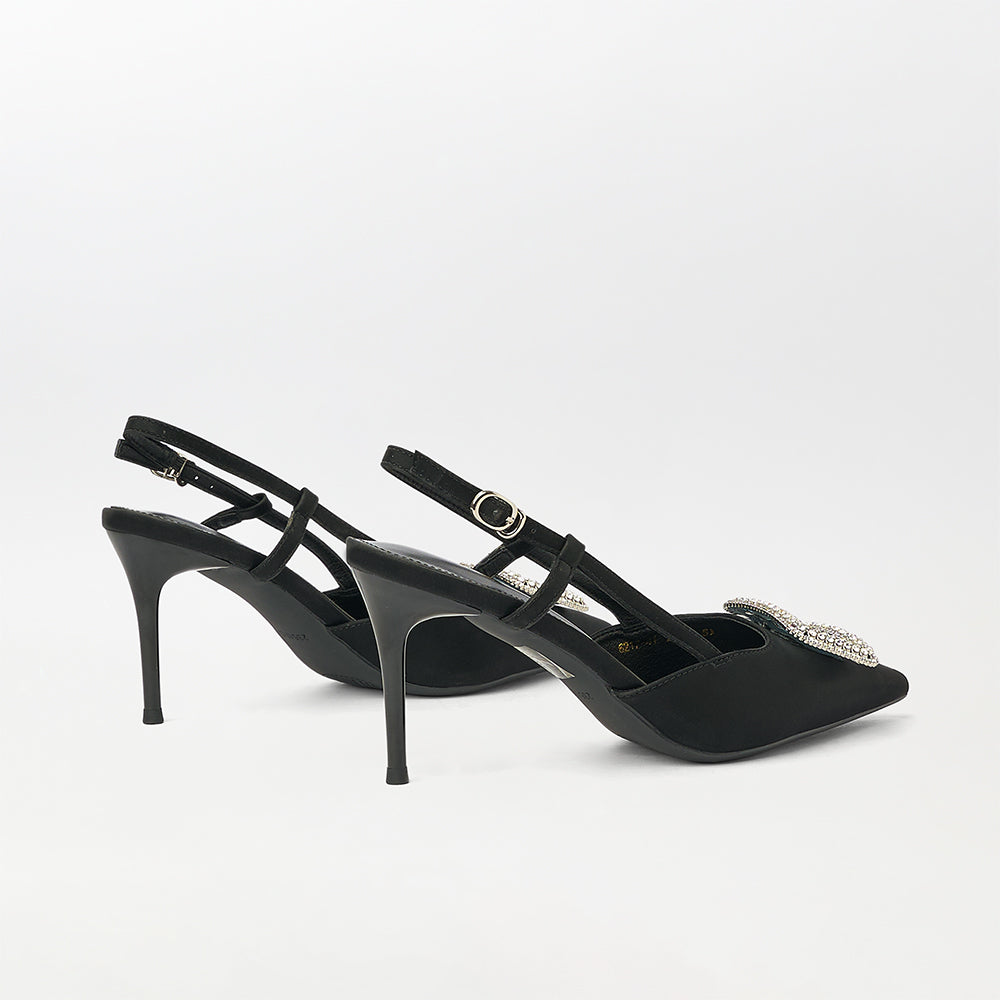 Broach Embellished Slingback Heels - (CH227)