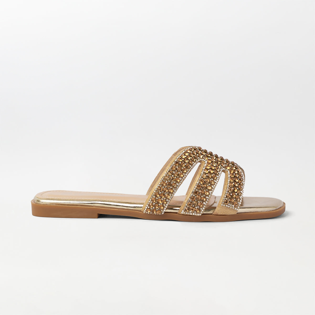 Stone Embellished Flat Slippers - (FS80)