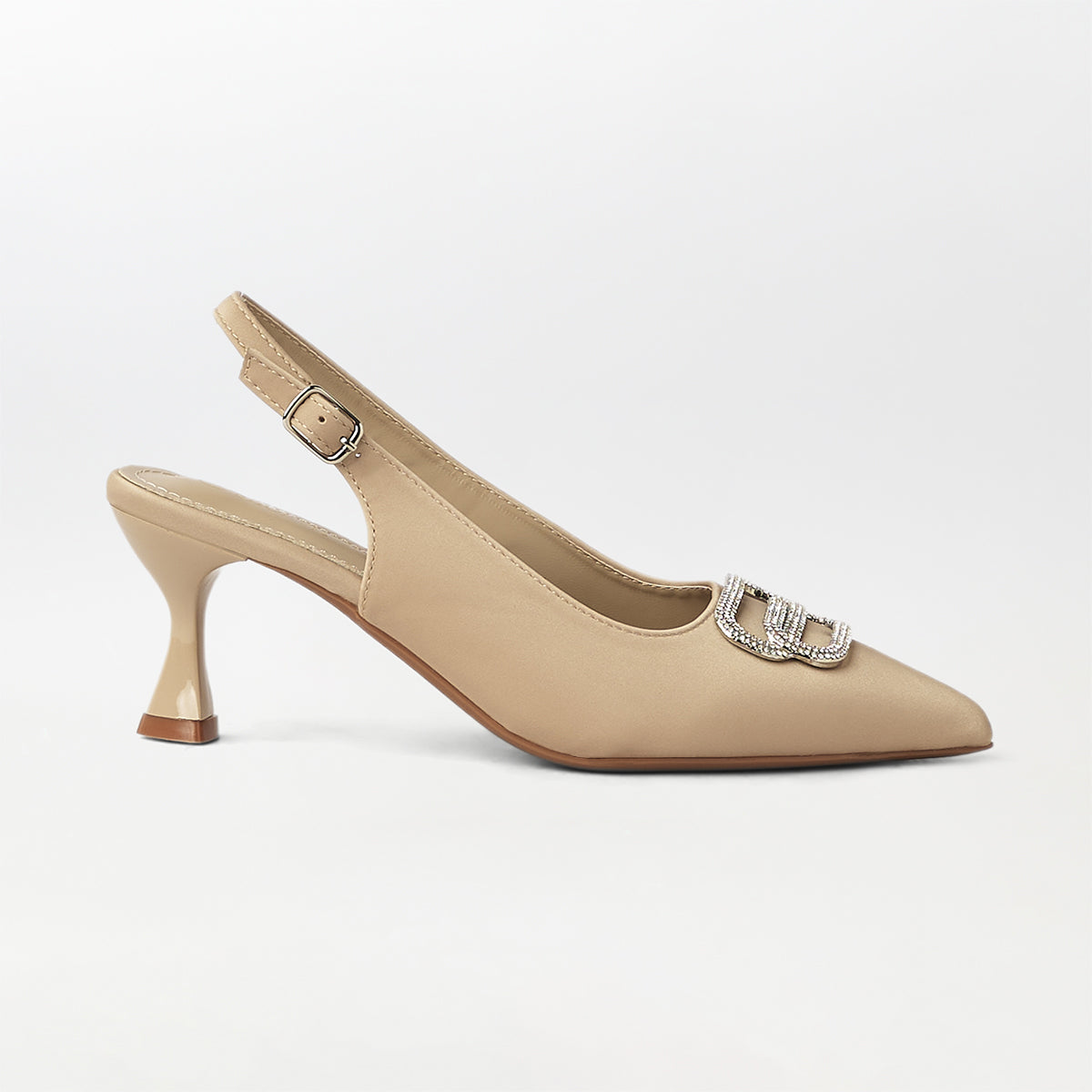 Broach Slingback Kitten Heels Khaki - (CH254)