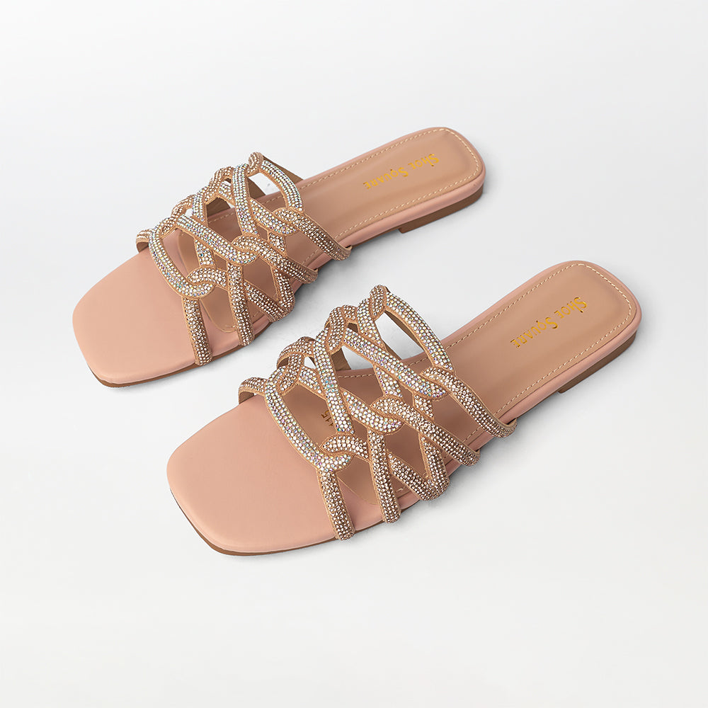 Stones Embellished Flat Slippers - (FS18)