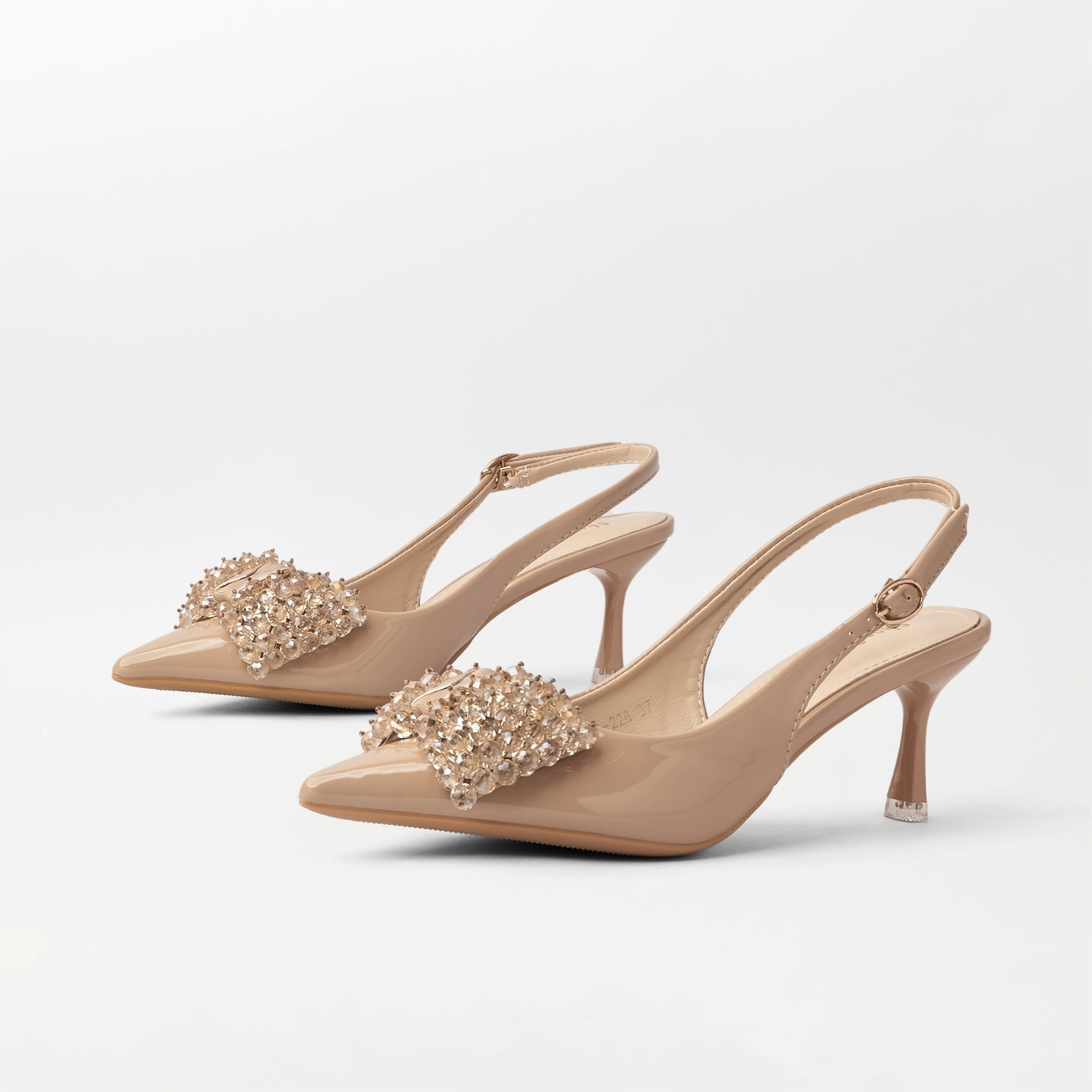 Embellished Bow Slingback Heel Nude -(CH327)