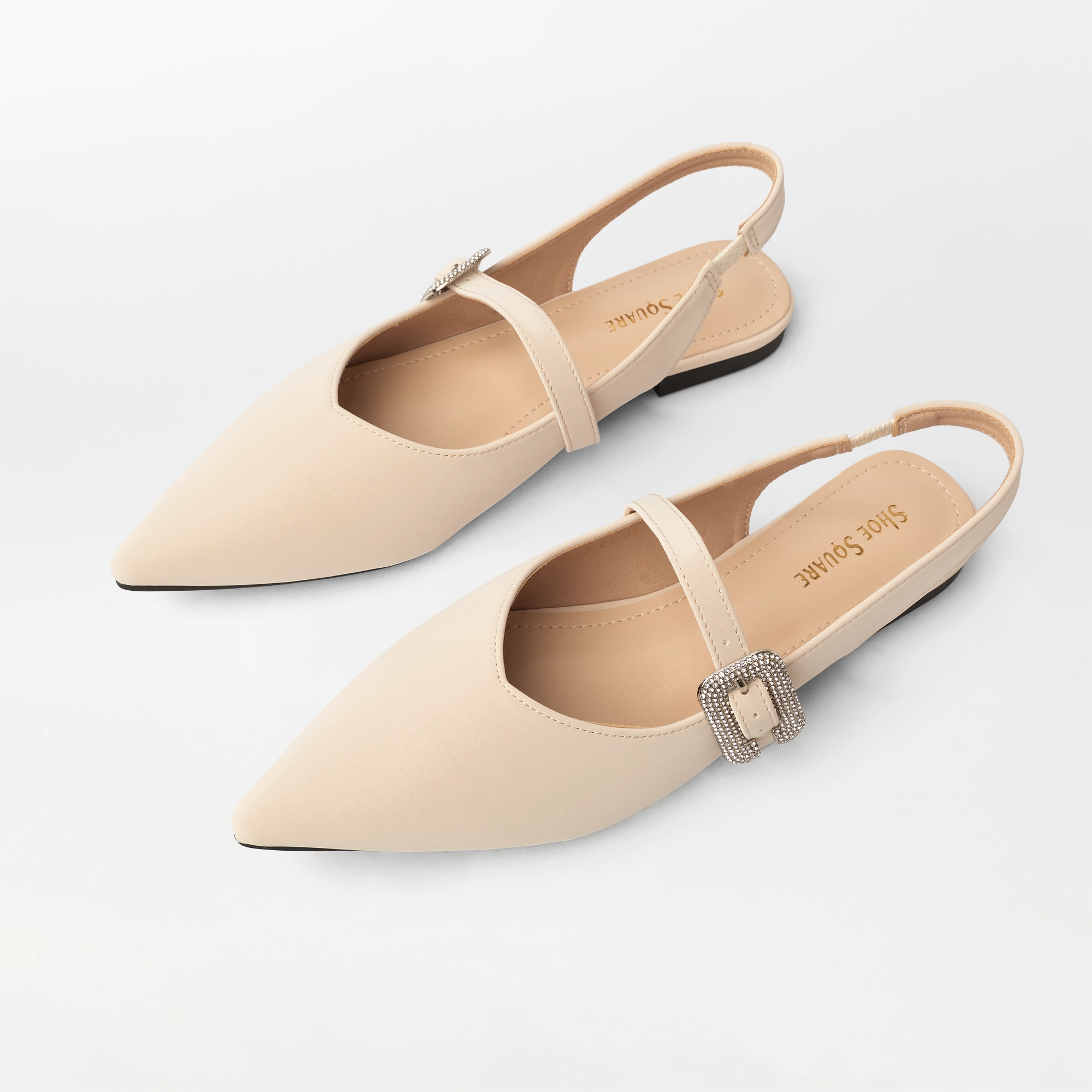 Pointed Toe Slingback Kitten Heel Beige - (FS103)