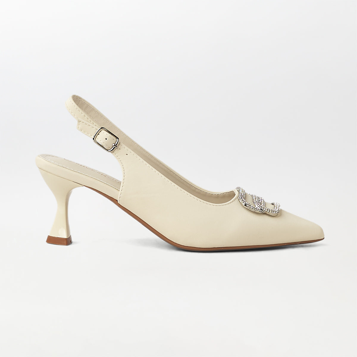 Broach Slingback Kitten Heels Off White - (CH253)