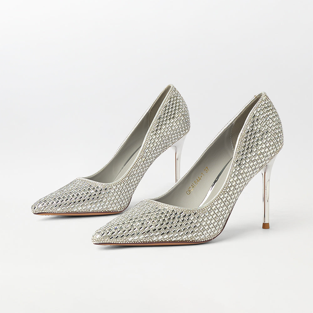 Stones Embellished High Heels Court Shoes - (CH219)