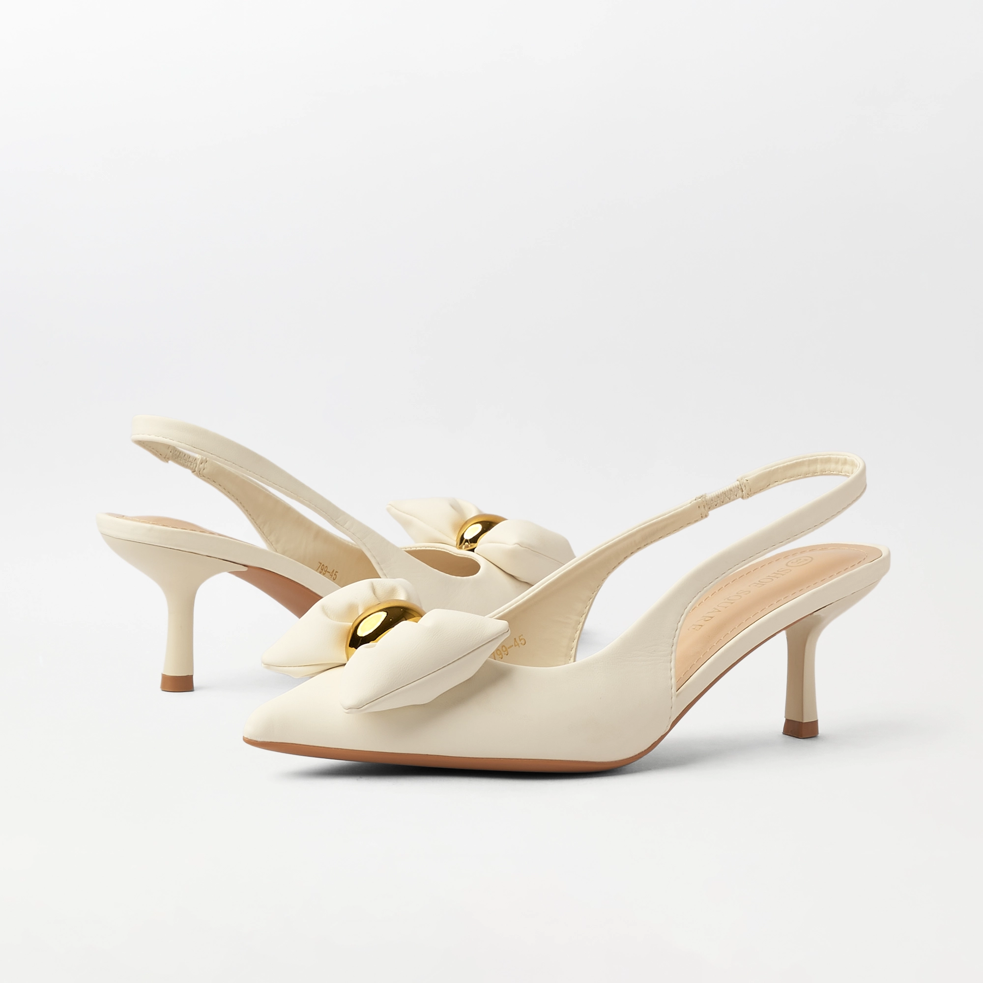 Kitten Heel Bowtie Slingback Beige - (CH342)
