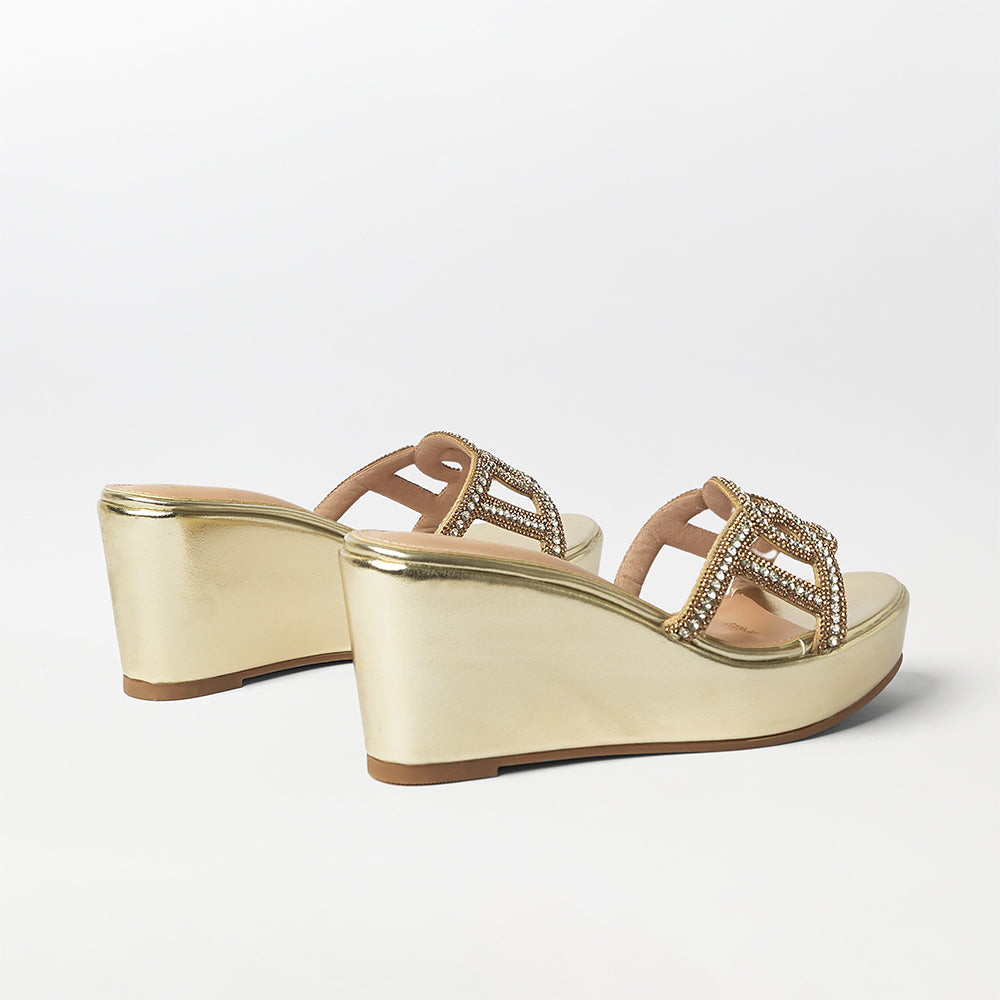 Embellished Cut Work Wedge Heels - (FS35)