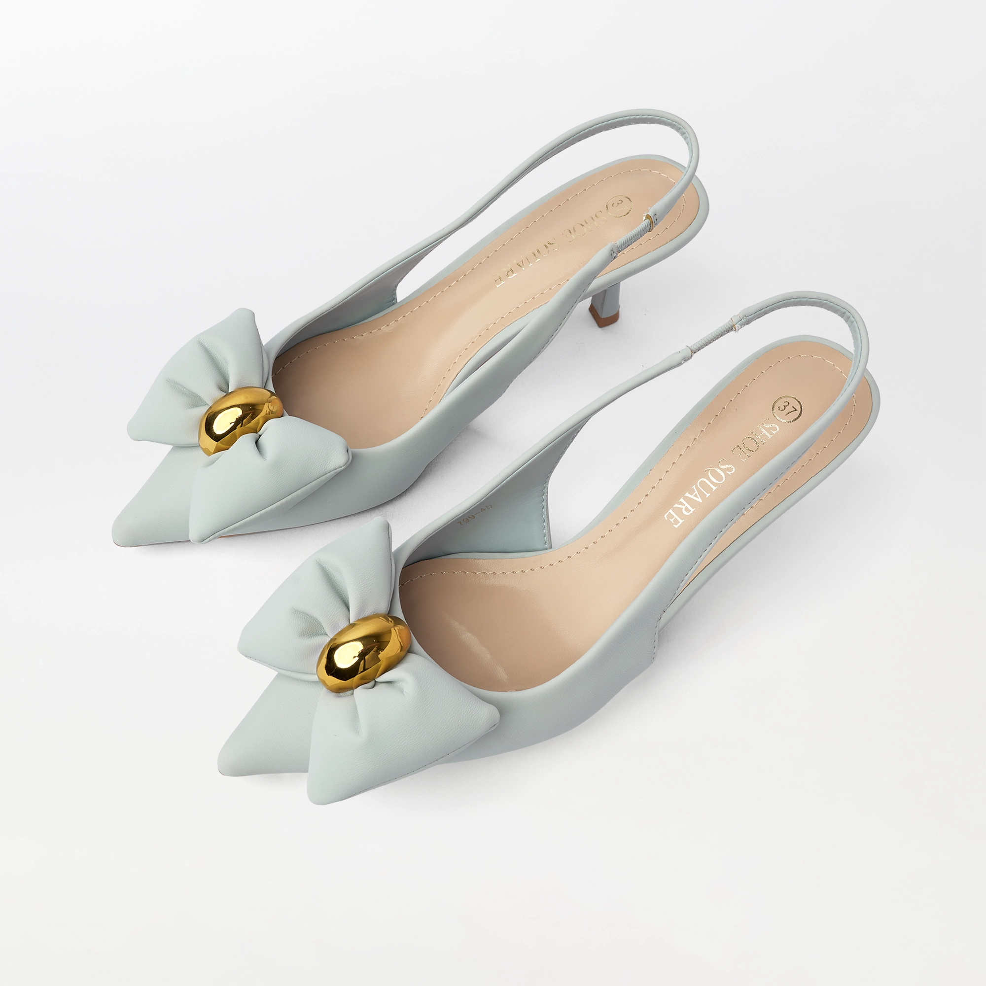 Kitten Heel Bowtie Slingback Sky - (CH343)