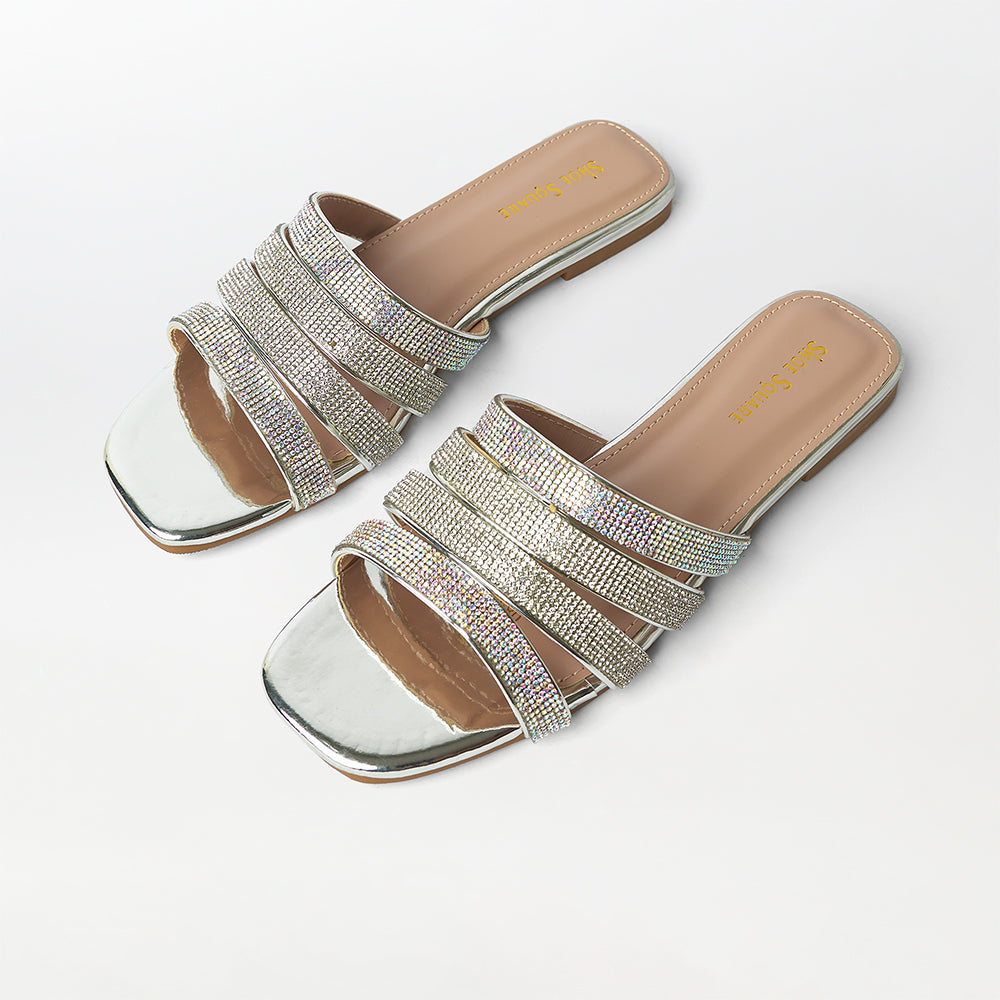 Stones Embellished Flat Slippers - (FS38)