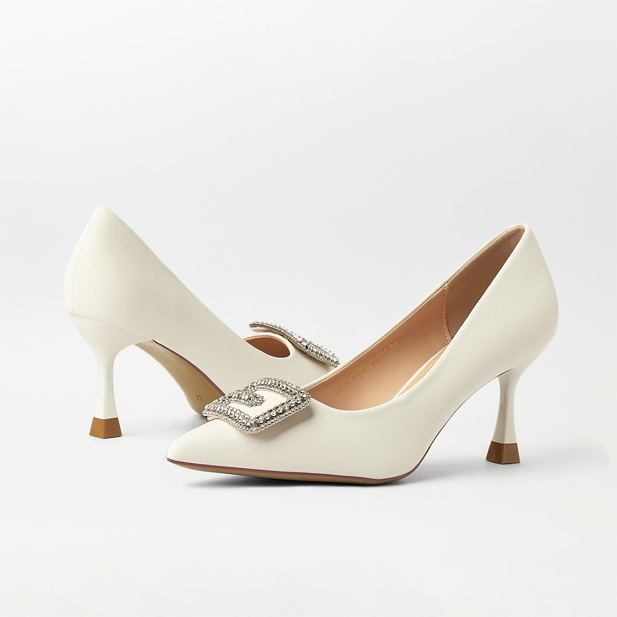 Buckle Embellished Court Shoes White - (CH237)