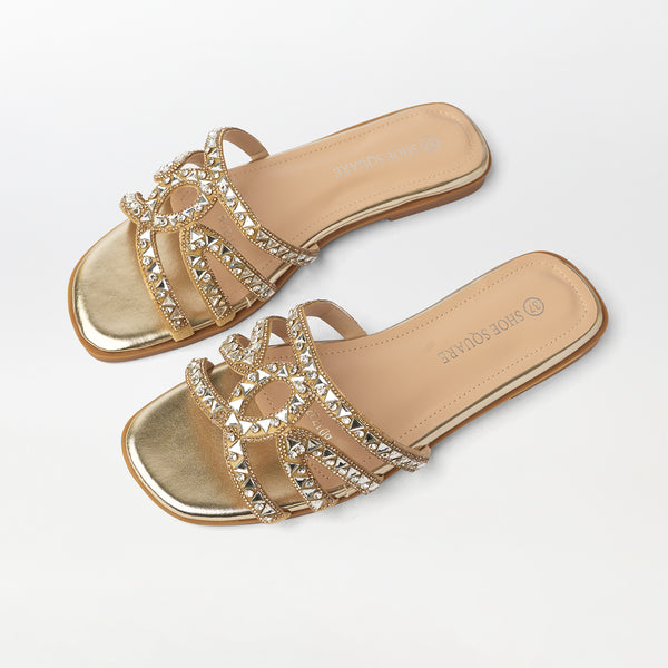 Stone Embellished Flat Slippers - (FS76)