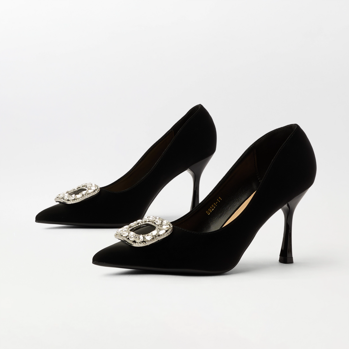 Embellished Court Shoes Heel Black - (CH331)