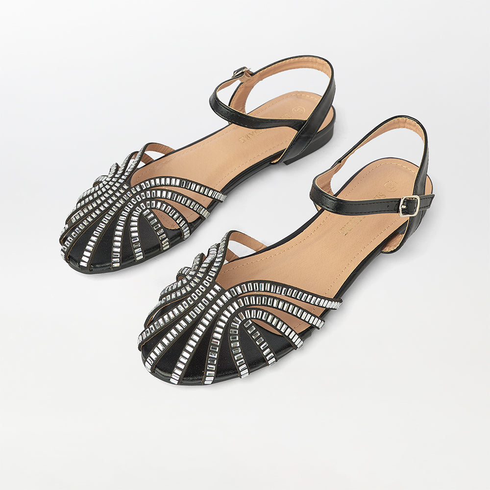 Rhinestone Embellished Cage Sandals - (FS73)
