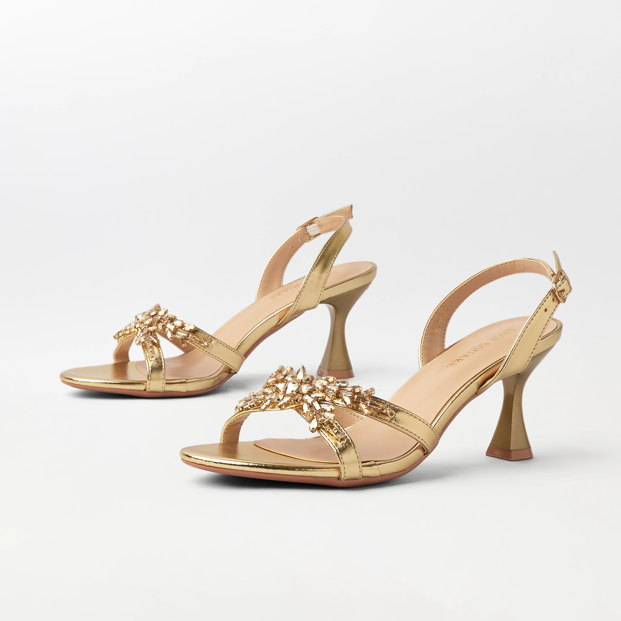Fancy Kitten Heel Sandal Gold - (CH339)