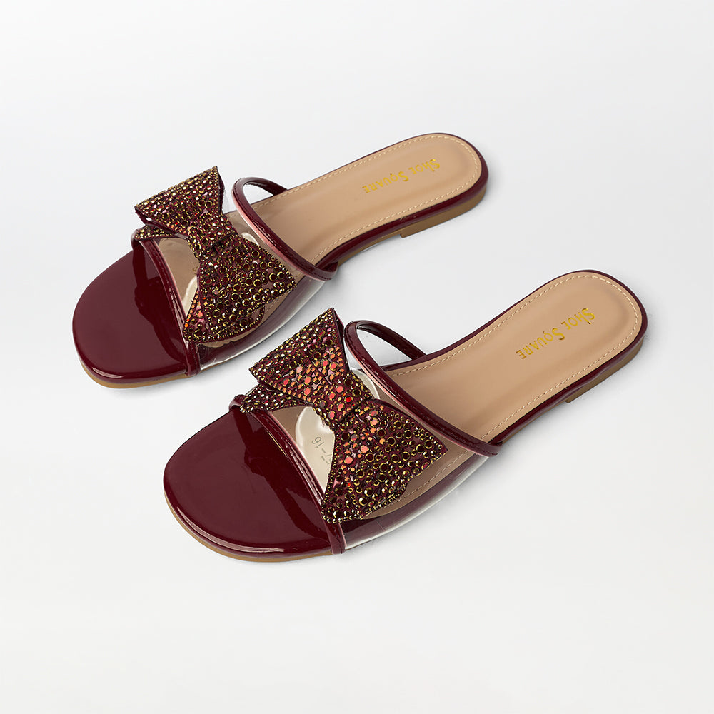 Bow Embellished Flat Slippers - (FS14)