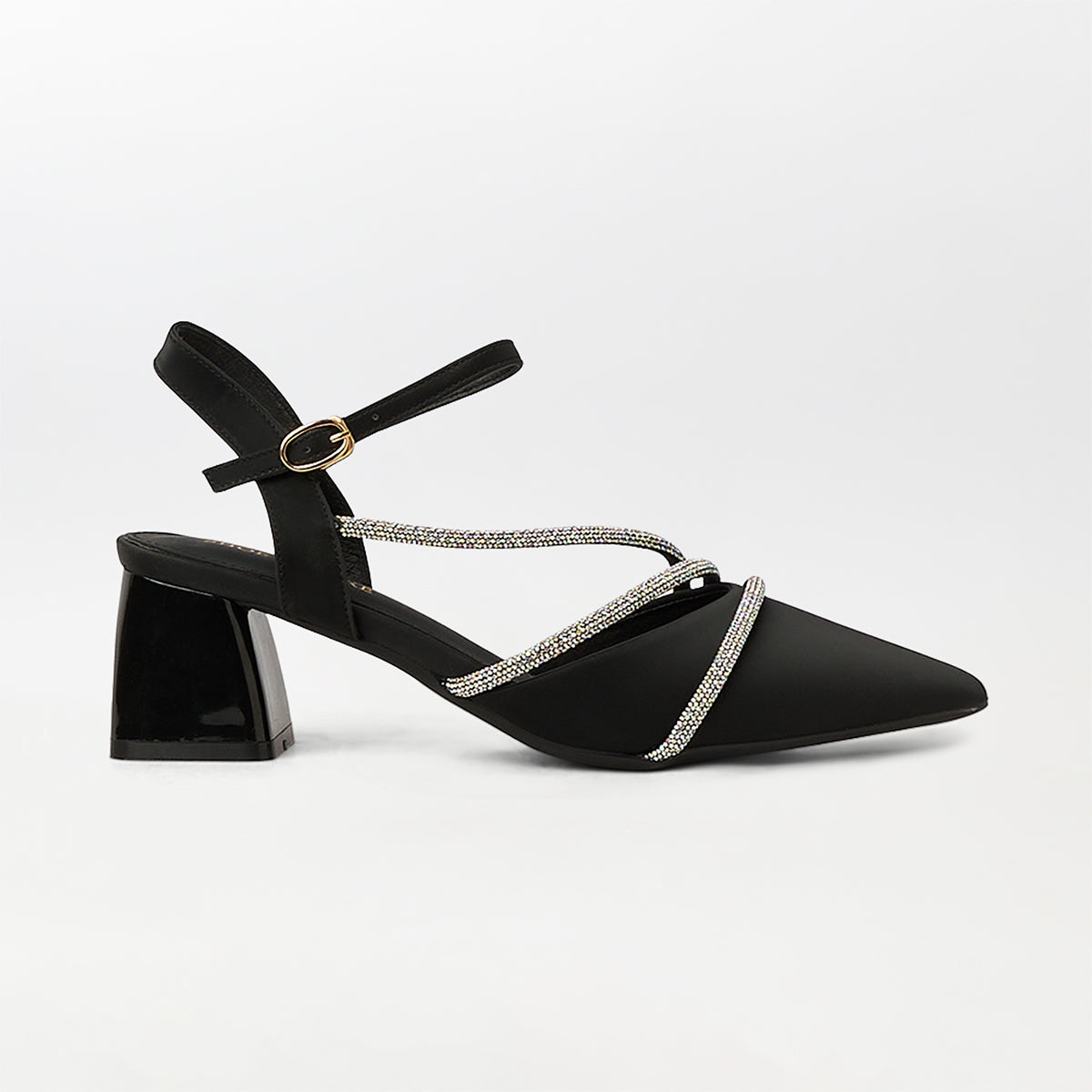 Pointed Toe Block Heel Sandals Black - (CH286)