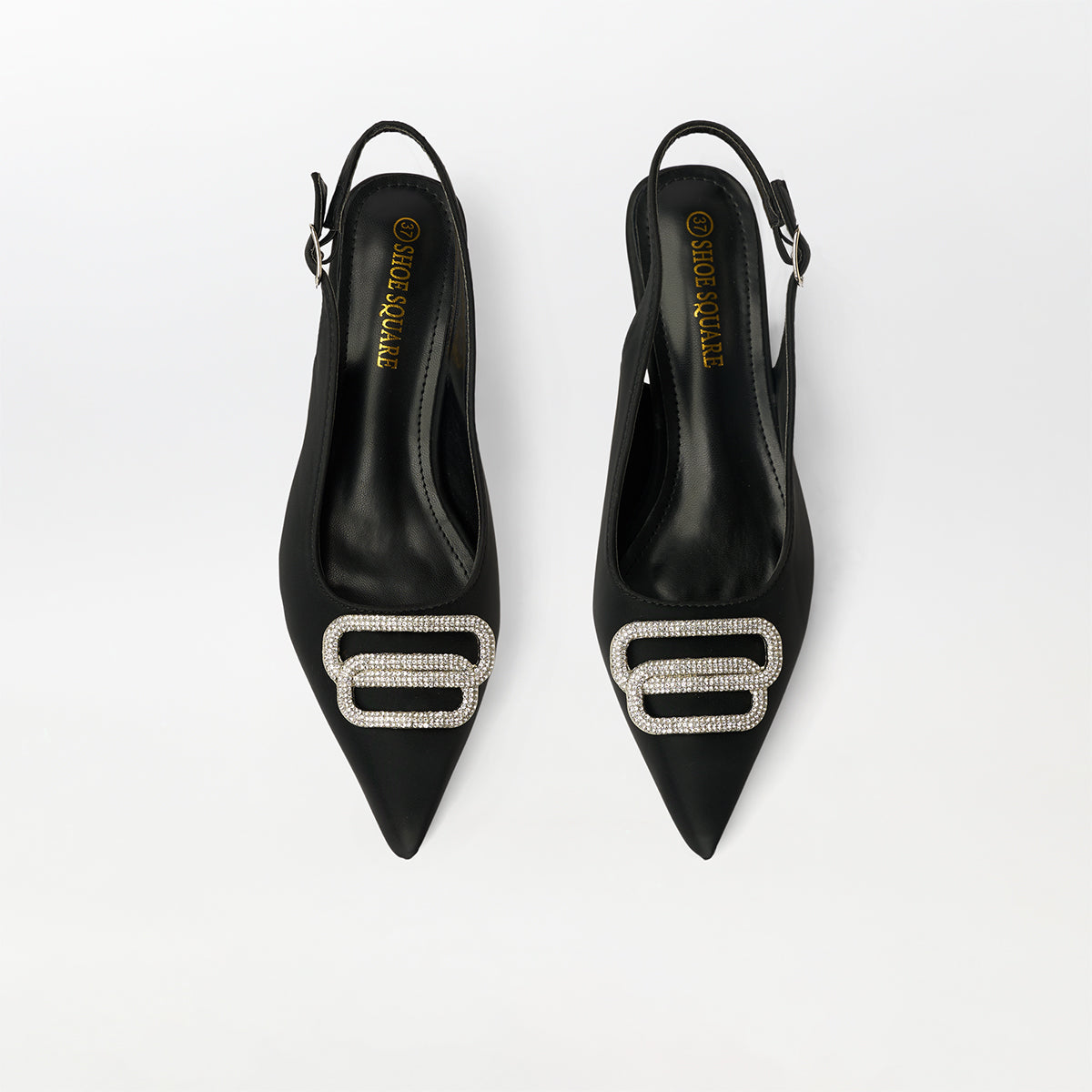 Broach Slingback Kitten Heels Black - (CH252)