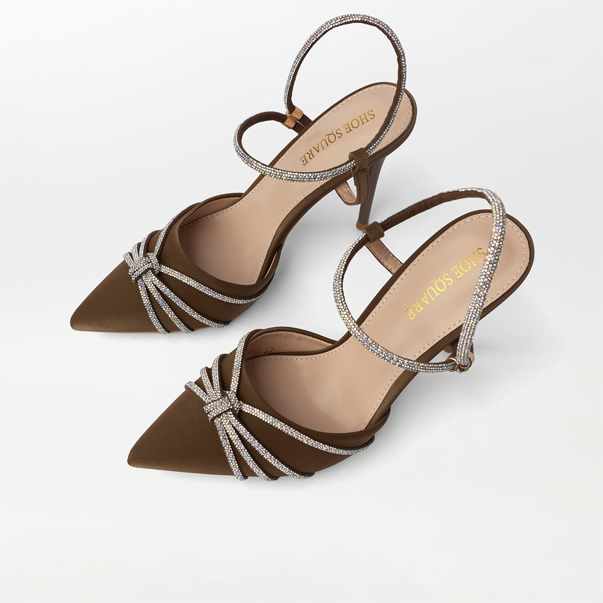 Embellished High Heel Khaki Sandals - (CH280)