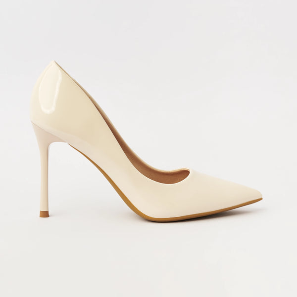 Glossy High Heels Court Shoes Off White - (CH255)