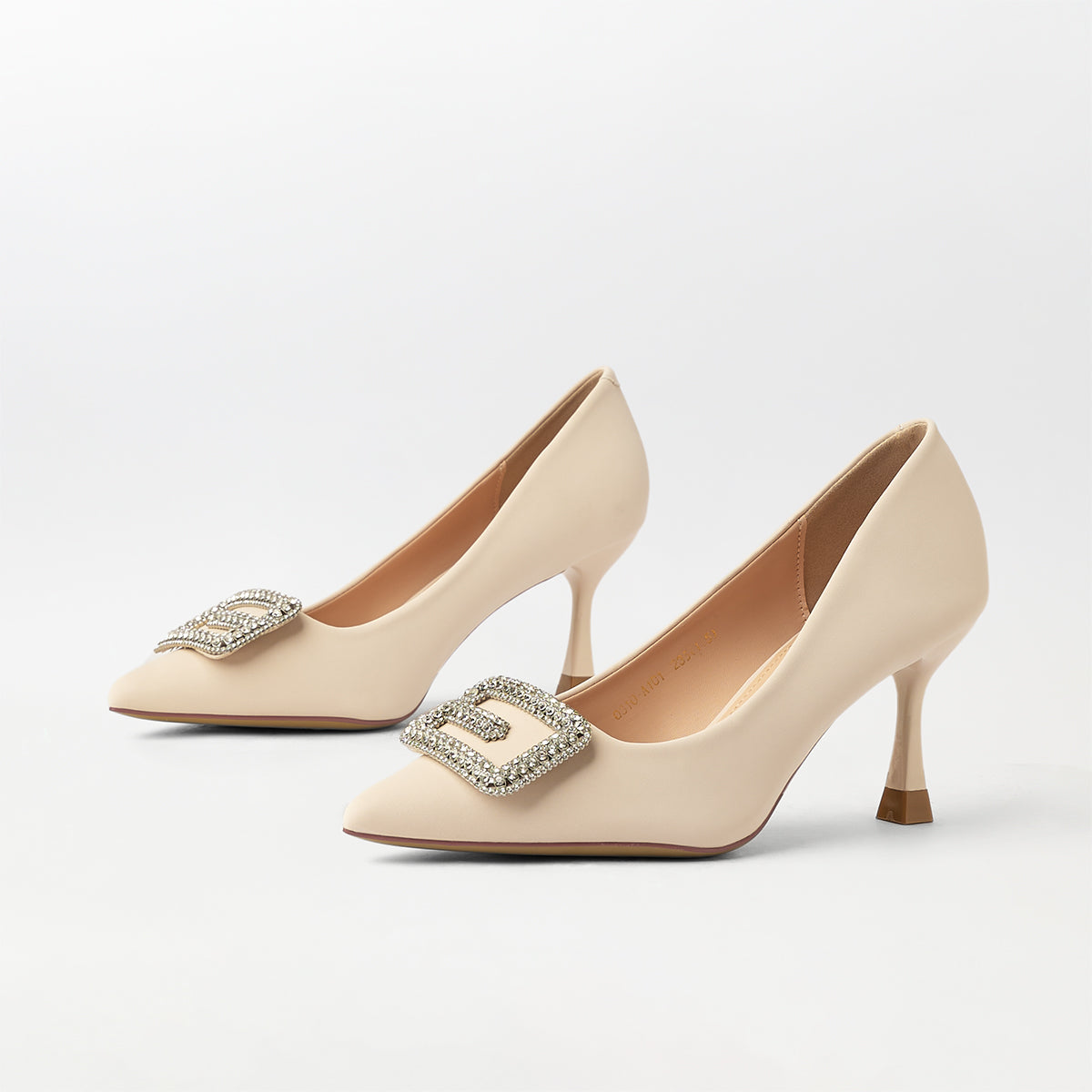 Buckle Embellished Court Shoes Beige - (CH240)