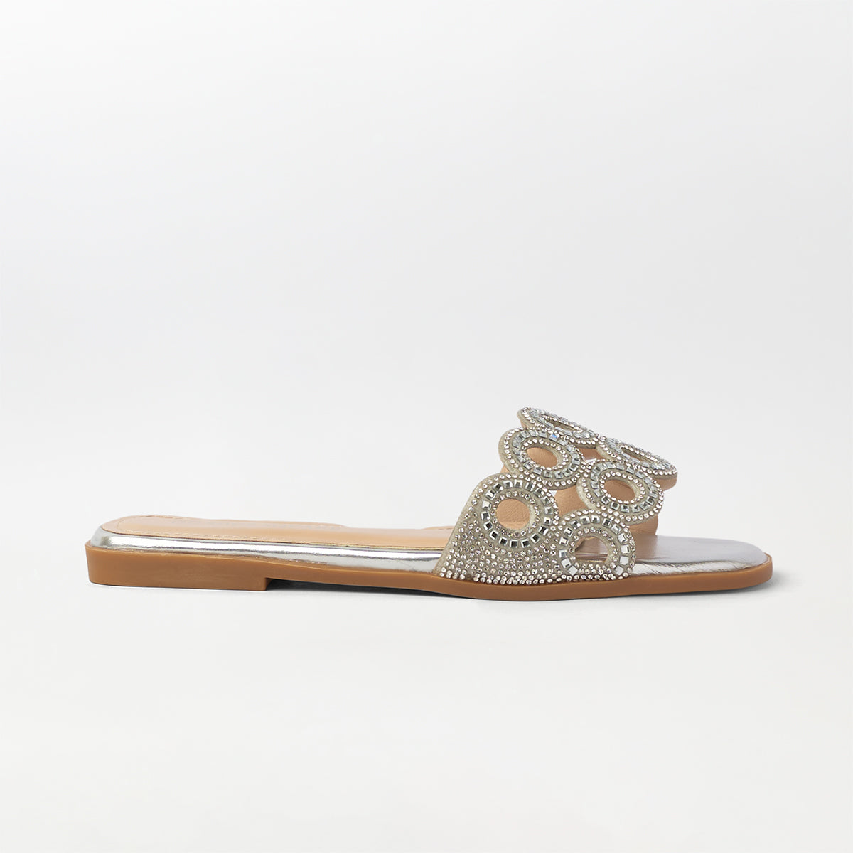 Stone Embellished Flat Slippers - (FS77)