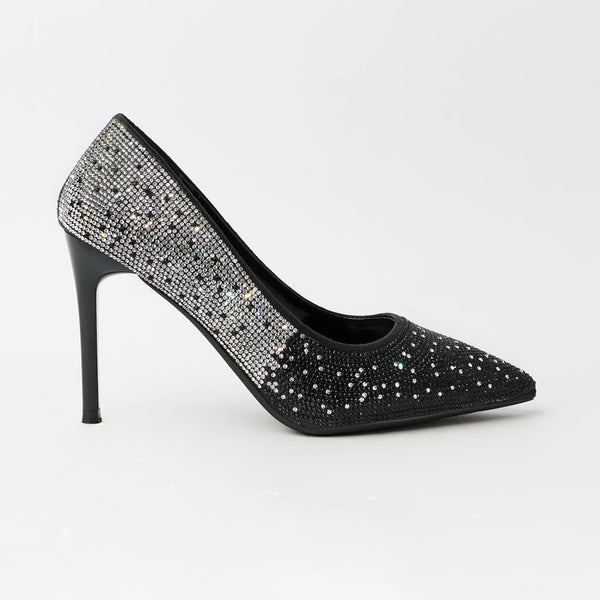 Fancy Two Tone Stiletto Heels - Court Shoes - Black (CH84)