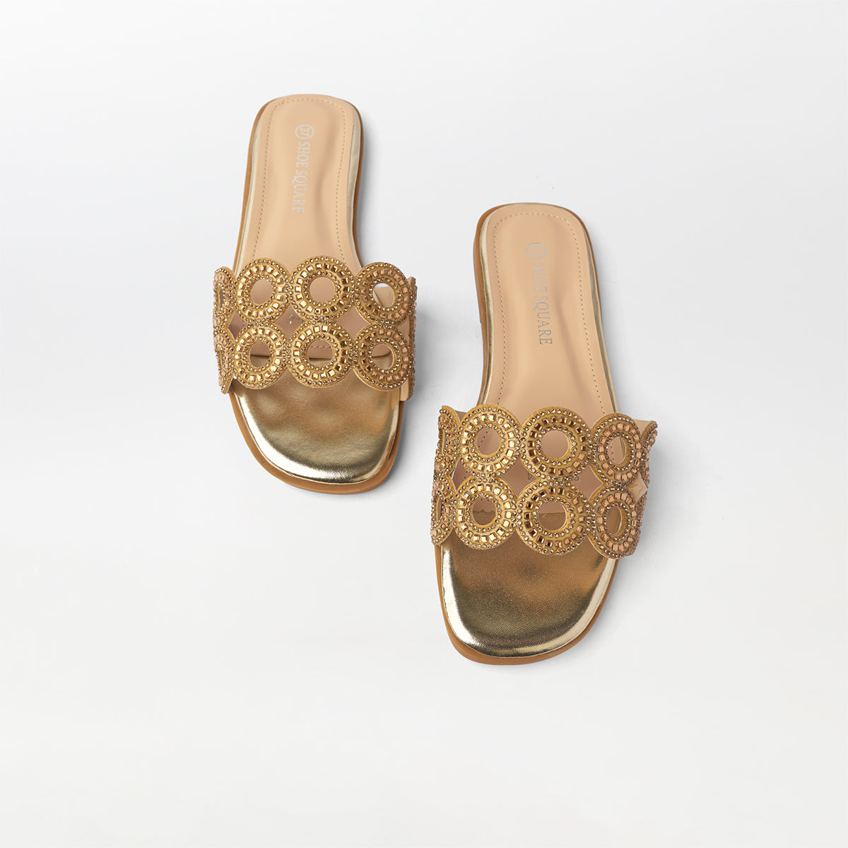 Stone Embellished Flat Slippers - (FS78)