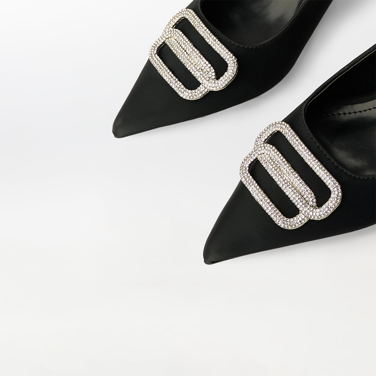 Broach Slingback Kitten Heels Black - (CH252)