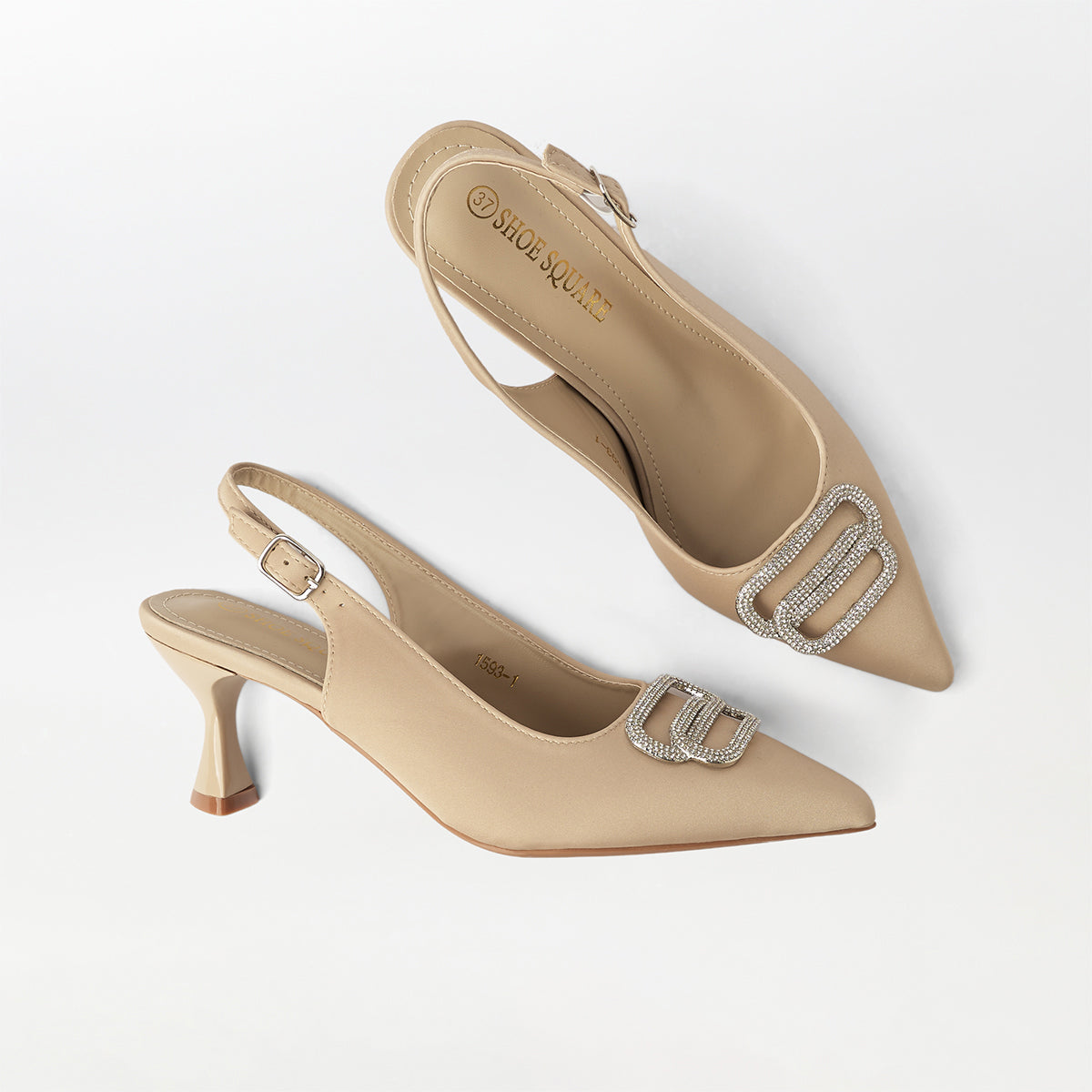 Broach Slingback Kitten Heels Khaki - (CH254)