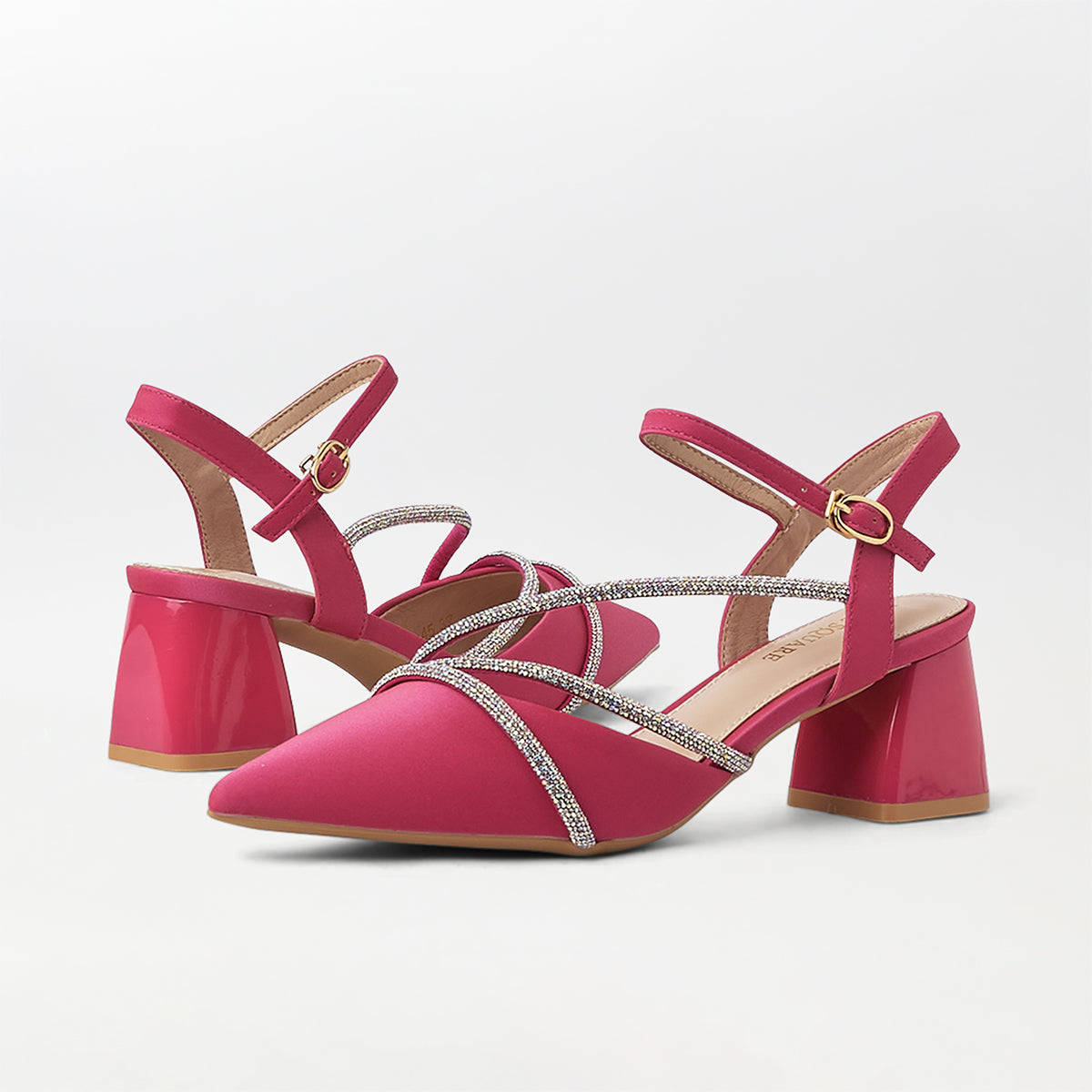 Pointed Toe Block Heel Sandals Fuchsia - (CH288)