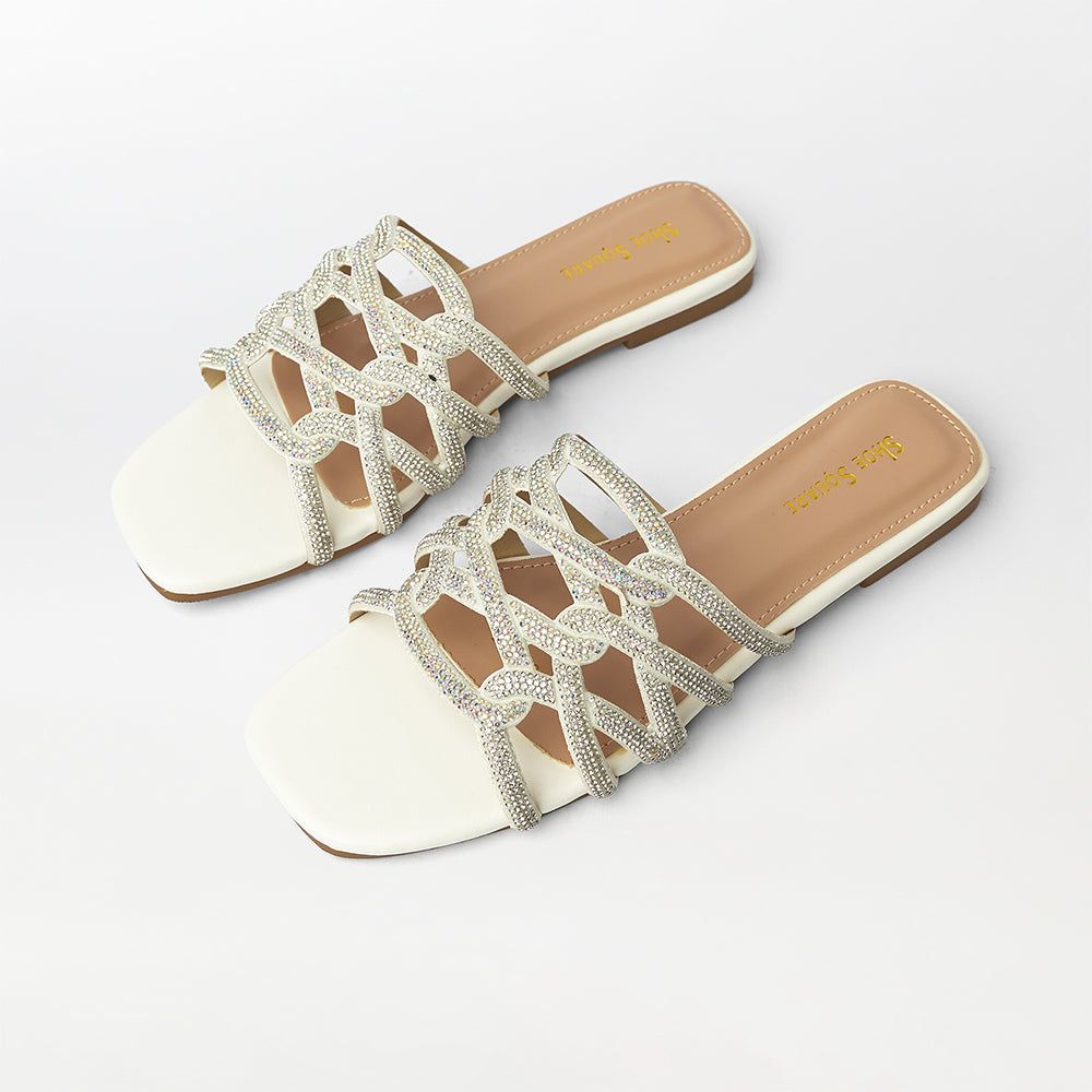 Stones Embellished Flat Slippers - (FS20)