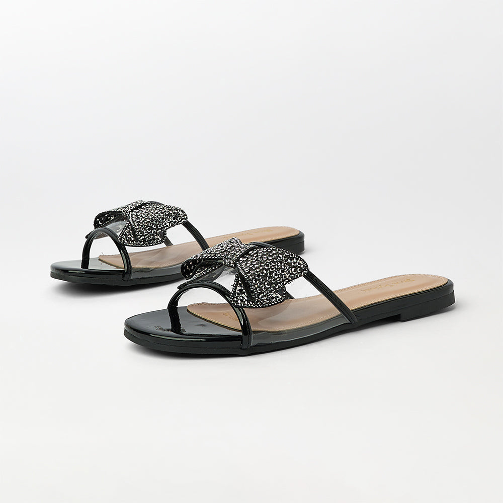 Bow Embellished Flat Slippers - (FS17)